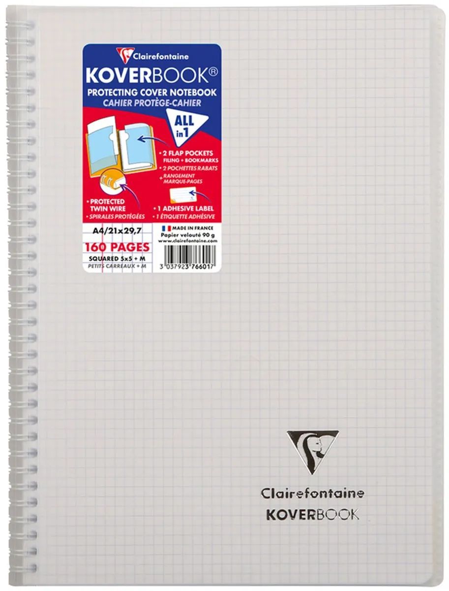 

Тетрадь Clairefontaine 376601C_white на спирали A4 клетка 80 листов 1 шт, Koverbook
