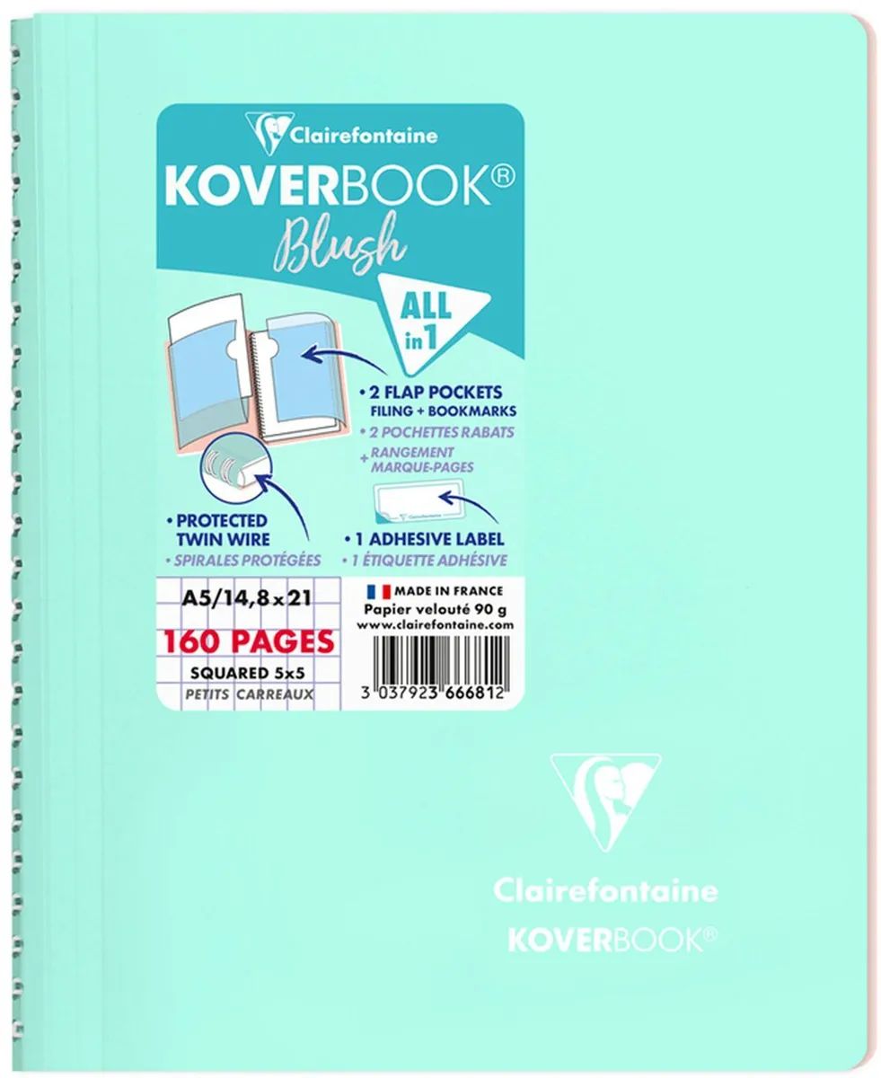 Тетрадь общая в клетку Clairefontaine Koverbook Blush мятная 366681C_mint, 80 л., 1 шт.