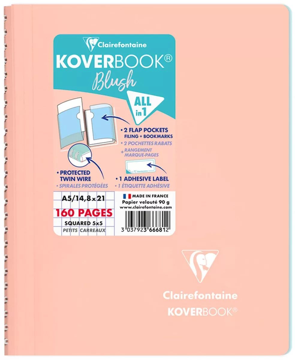 Тетрадь общая в клетку Clairefontaine Koverbook Blush 366681C_coral, 80 л., 1 шт.