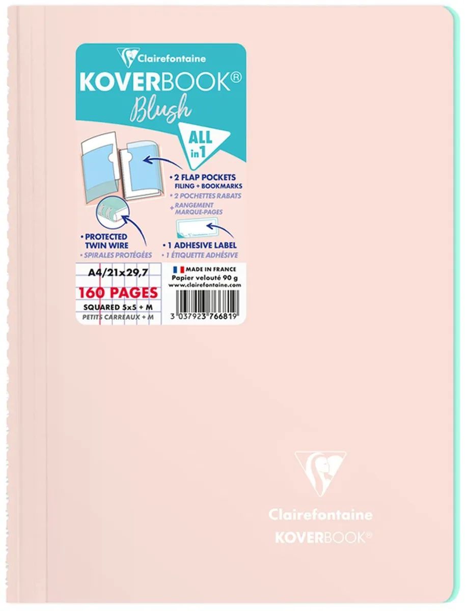 

Тетрадь Clairefontaine 376681C_powder на спирали A4 клетка 80 листов 1 шт, Koverbook