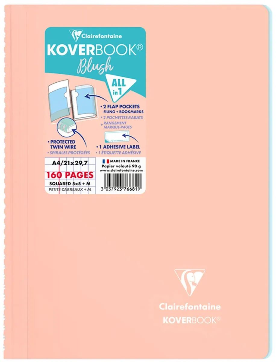 

Тетрадь Clairefontaine 376681C_coral на спирали A4 клетка 80 листов 1 шт, Koverbook Blush