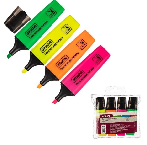 

Текстовыделитель Attache Colored 1-5 мм 4 цвета, Разноцветный