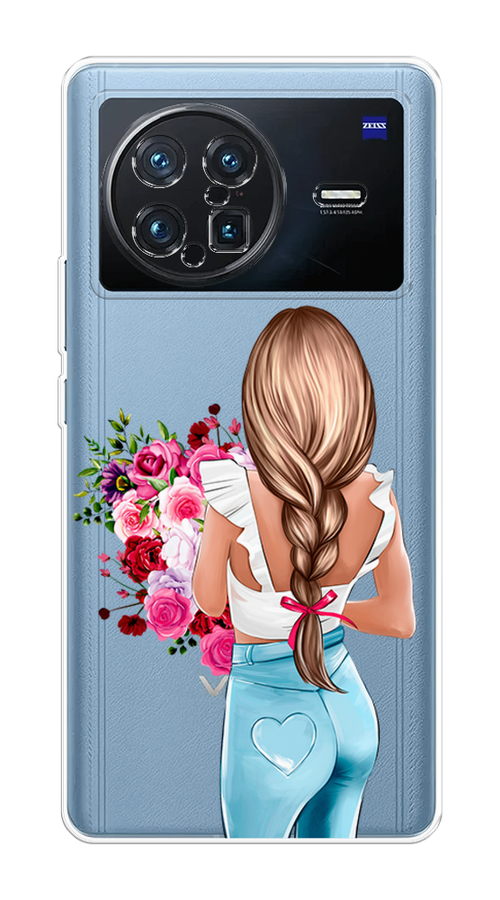 

Чехол на Vivo X Note "Девушка с цветами", Коричневый;розовый;голубой, 266950-6