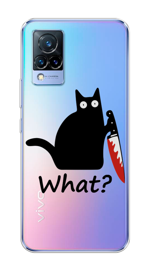 

Чехол на Vivo V21 "Котик с ножом", Черный;красный, 264350-6