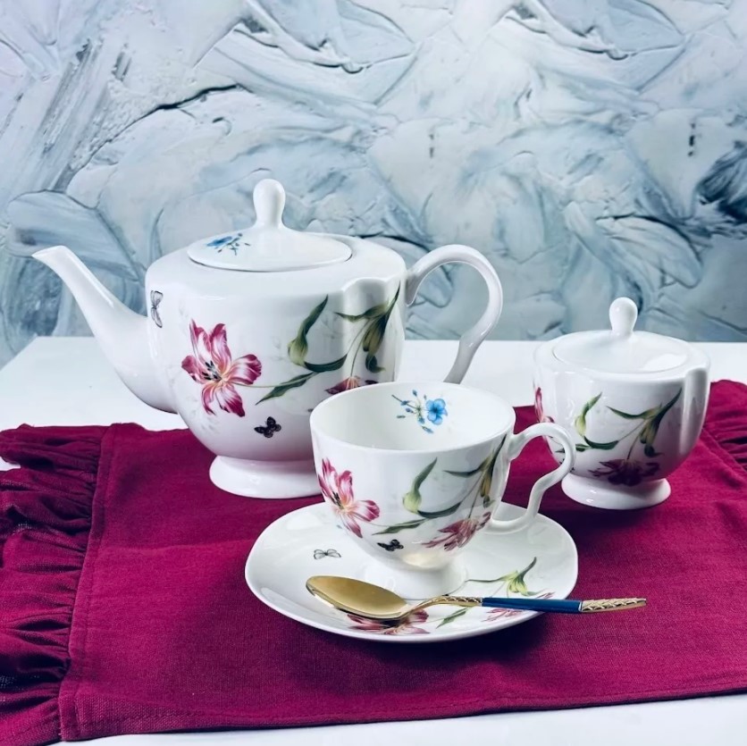 

Чайный сервиз на 6 персон Lenardi 205-976, 240 мл FLOWERS Костяной фарфор, Розовый
