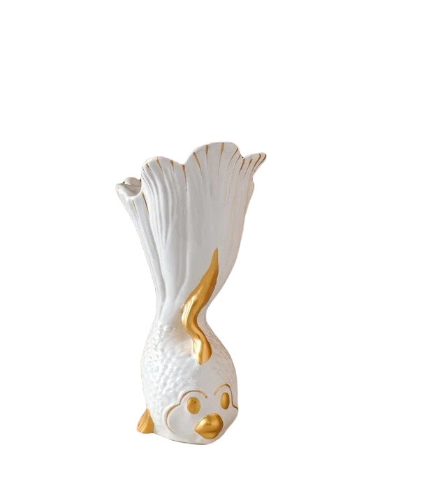 фото Ваза керамическая "рыбка", настольная, декор золотистый, 32.5 см, 1 сорт керамика ручной работы