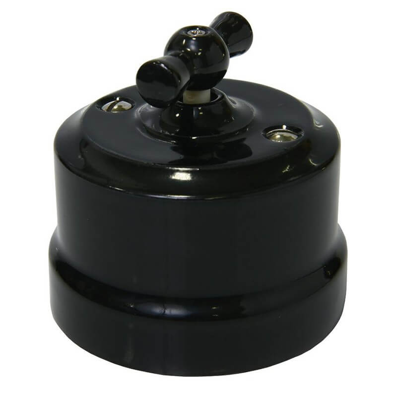 Выключатель поворотный 1 одноклавишный в ретро стиле Lindas, керамический, цвет Черный