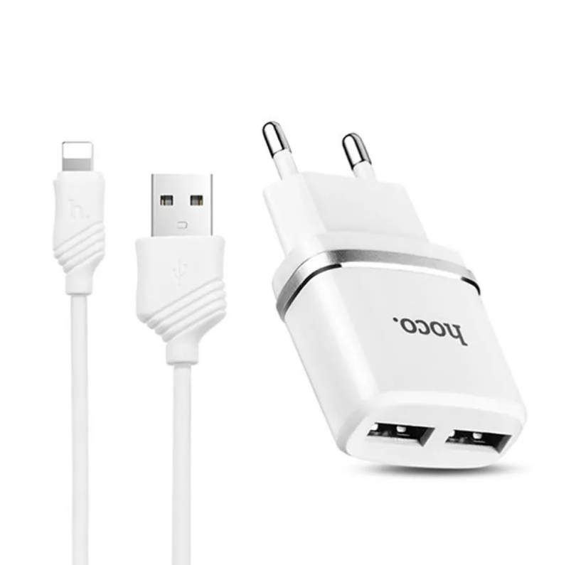 Зарядное устройство+кабель BaseMarket для Apple iPhone 7 (2,4A, 2USB) (белое)