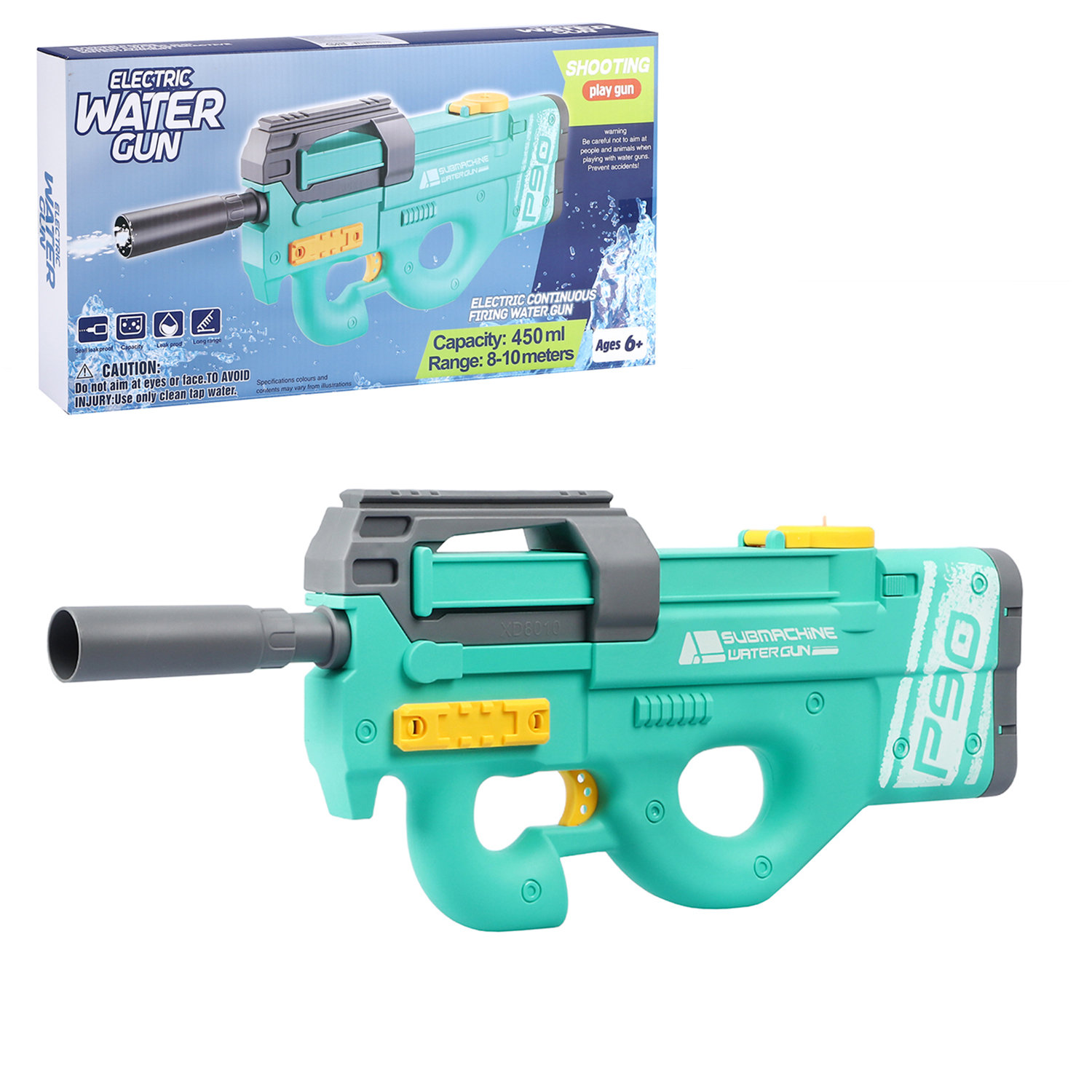Водный пистолет игрушечный, электропистолет, на аккумуляторе, бирюзовый, JB0211237 электрический водный пистолет rasulev glok 18 на аккумуляторе