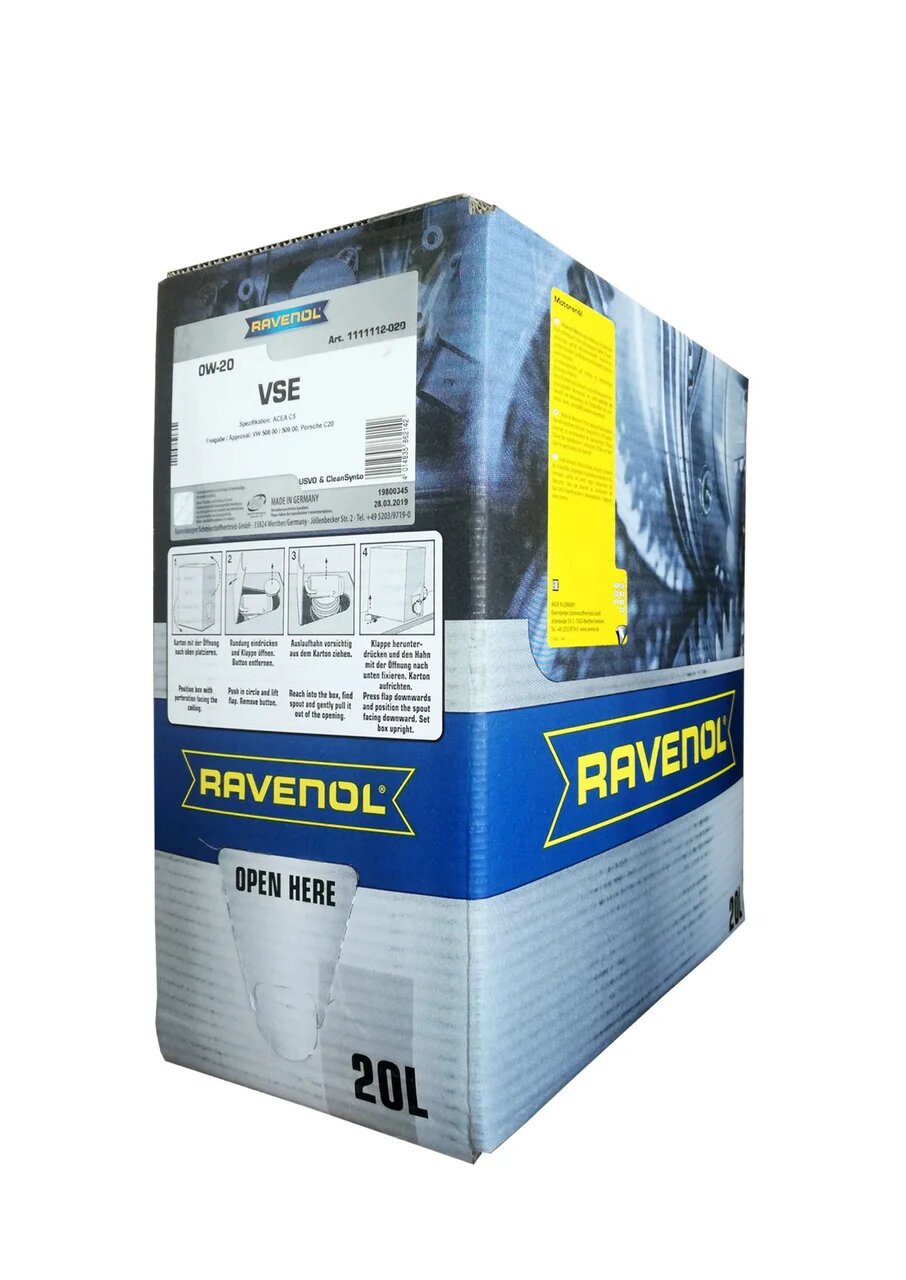 фото Моторное масло ravenol vse sae 0w-20 20л ecobox