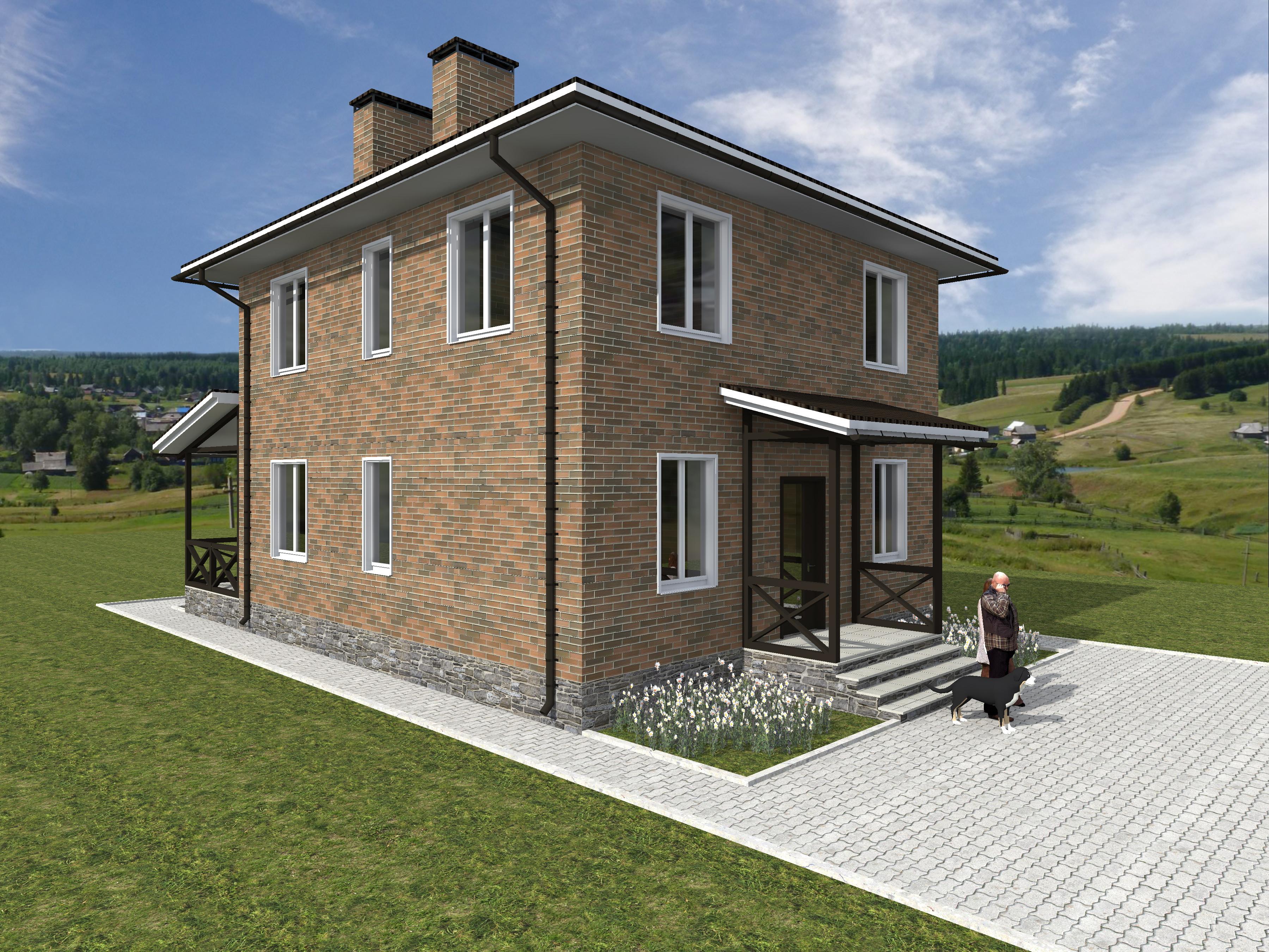 фото Проект двухэтажного дома из керамического блока, облицовка - керамический кирпич 130,5 м2 строительный.онлайн