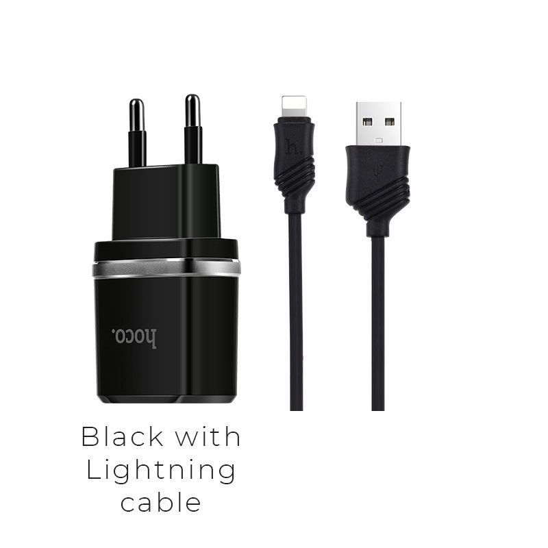 

Сетевое зарядное устройство для Hoco C12 кабель lightning (2,4A, 2USB), черный