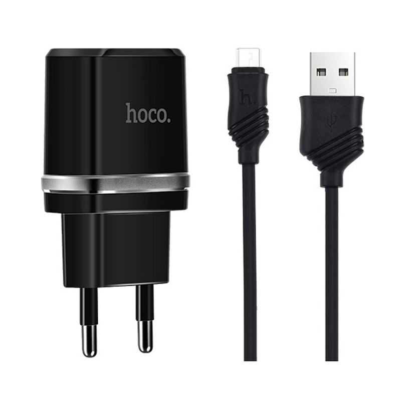 фото Зарядное устройство basemarket для hoco c12 + кабель apple iphone (2,4a, 2usb) (черное)