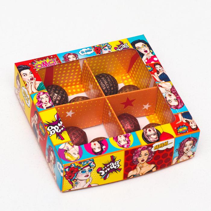

Коробка для конфет 4 шт, "POP ART", 12,6 х 12,6 х 3,5 см, Упаковка Pop-art