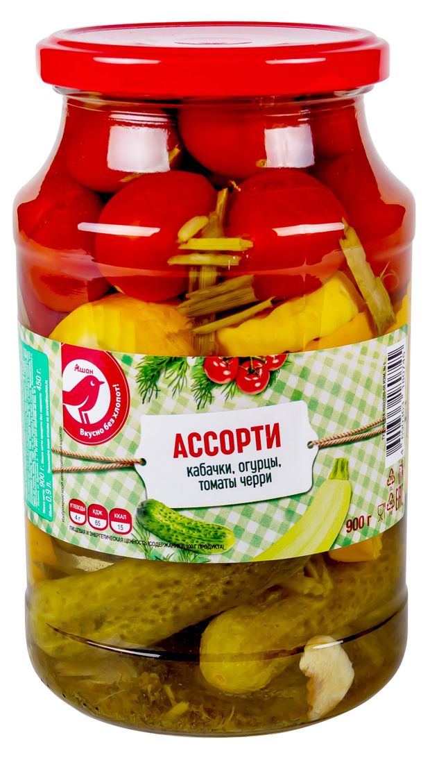 Ассорти из овощей АШАН Красная птица с кабачками маринованное 900 г