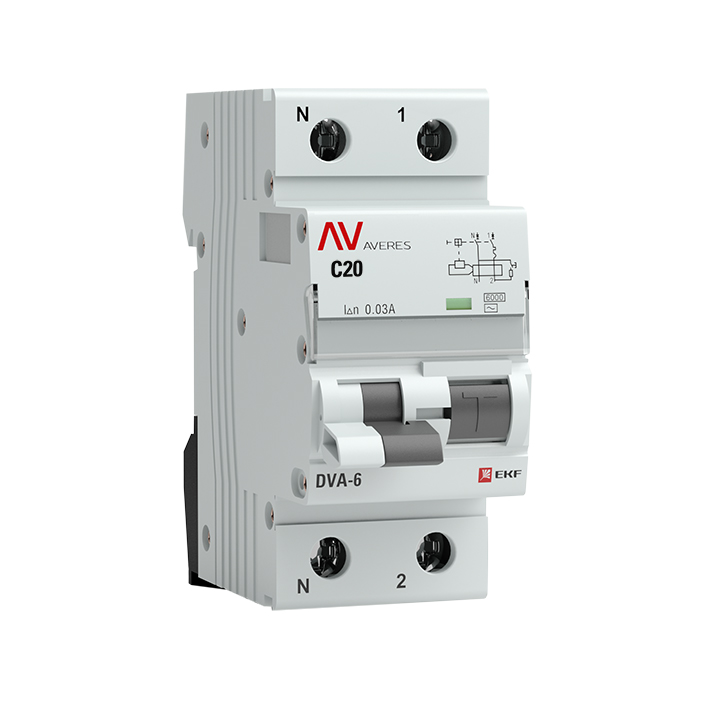 Дифференциальный автомат DVA-6 EKF AVERES rcbo6-1pn-20C-30-ac-av 1P+N 20А (C) 30мА (AC)6кА