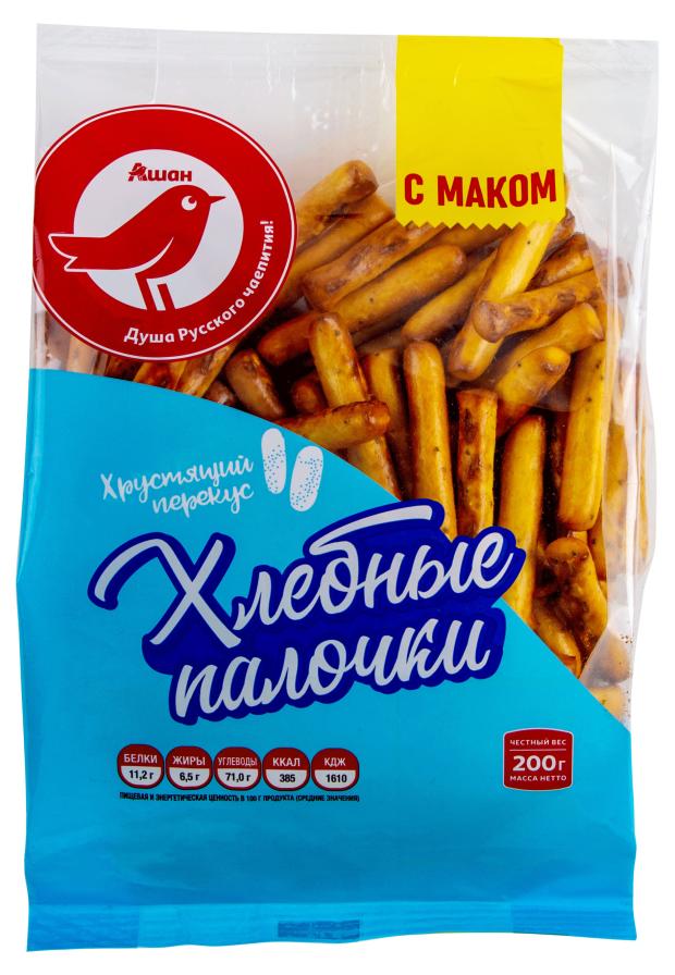 Хлебные палочки АШАН Красная птица с маком 200 г 40₽