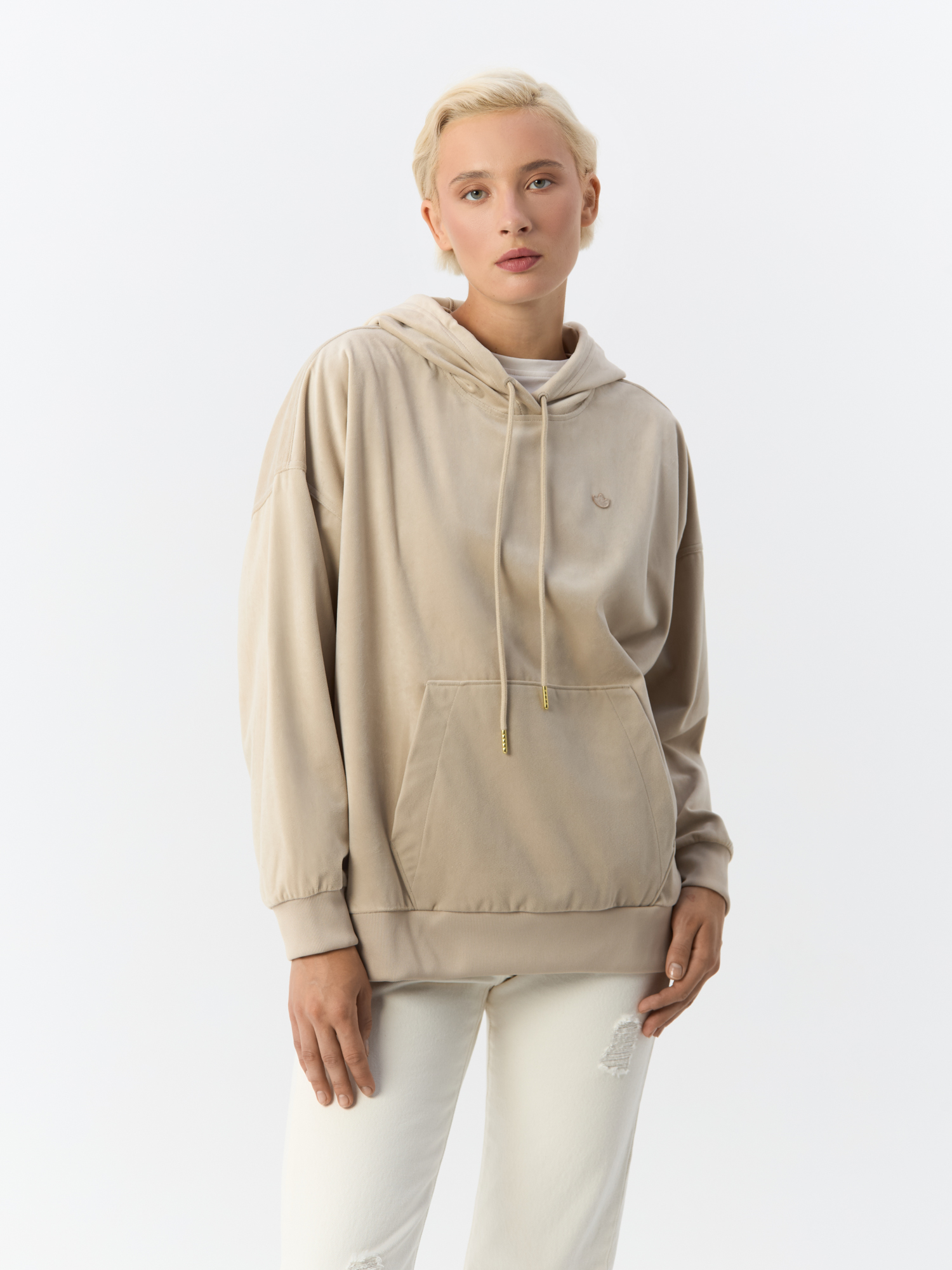 Худи женское Adidas Adicolor Velour Hoodie H22830 бежевое 34 EU