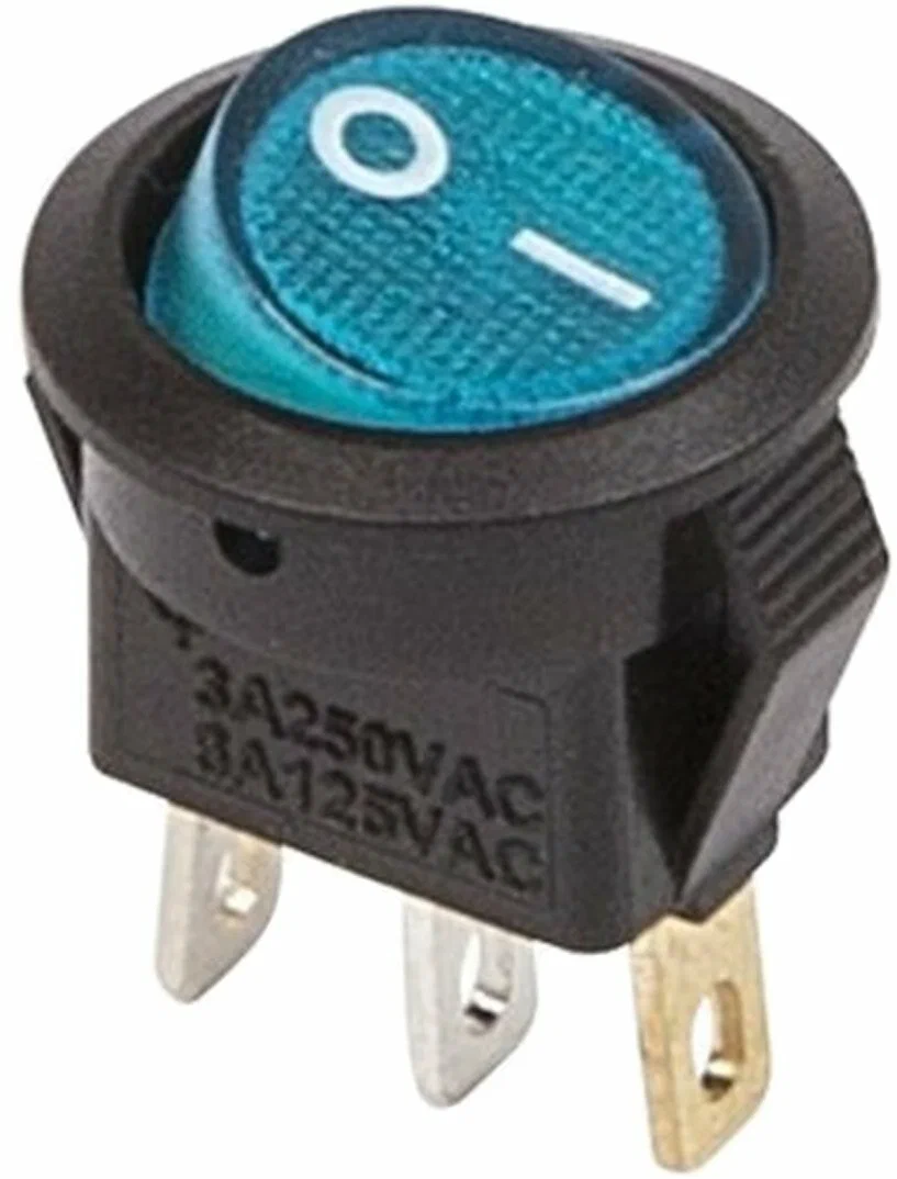 Выключатель клавишный круглый 250V 3А (3с) ON-OFF синий с подсветкой Micro Rexant