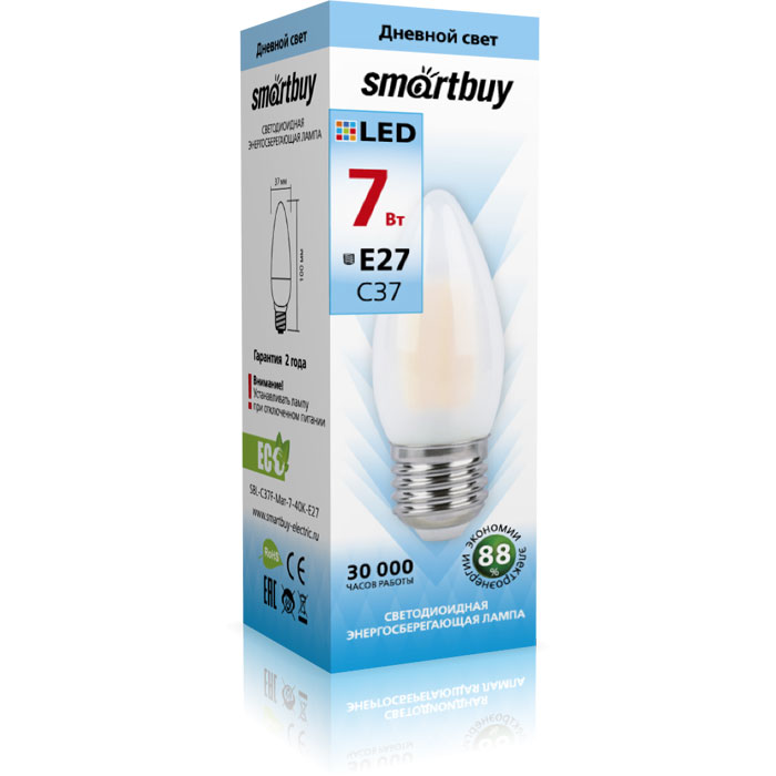 фото Светодиодная лампа smartbuy fil c37-07w/4000/e27 матовая sbl-c37f-мат-7-40k-e27