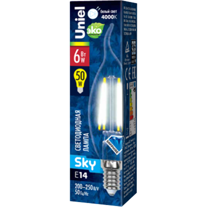 фото Светодиодная лампа uniel sky led-cw35-6w/nw/e14/cl pls02wh ul-00001374