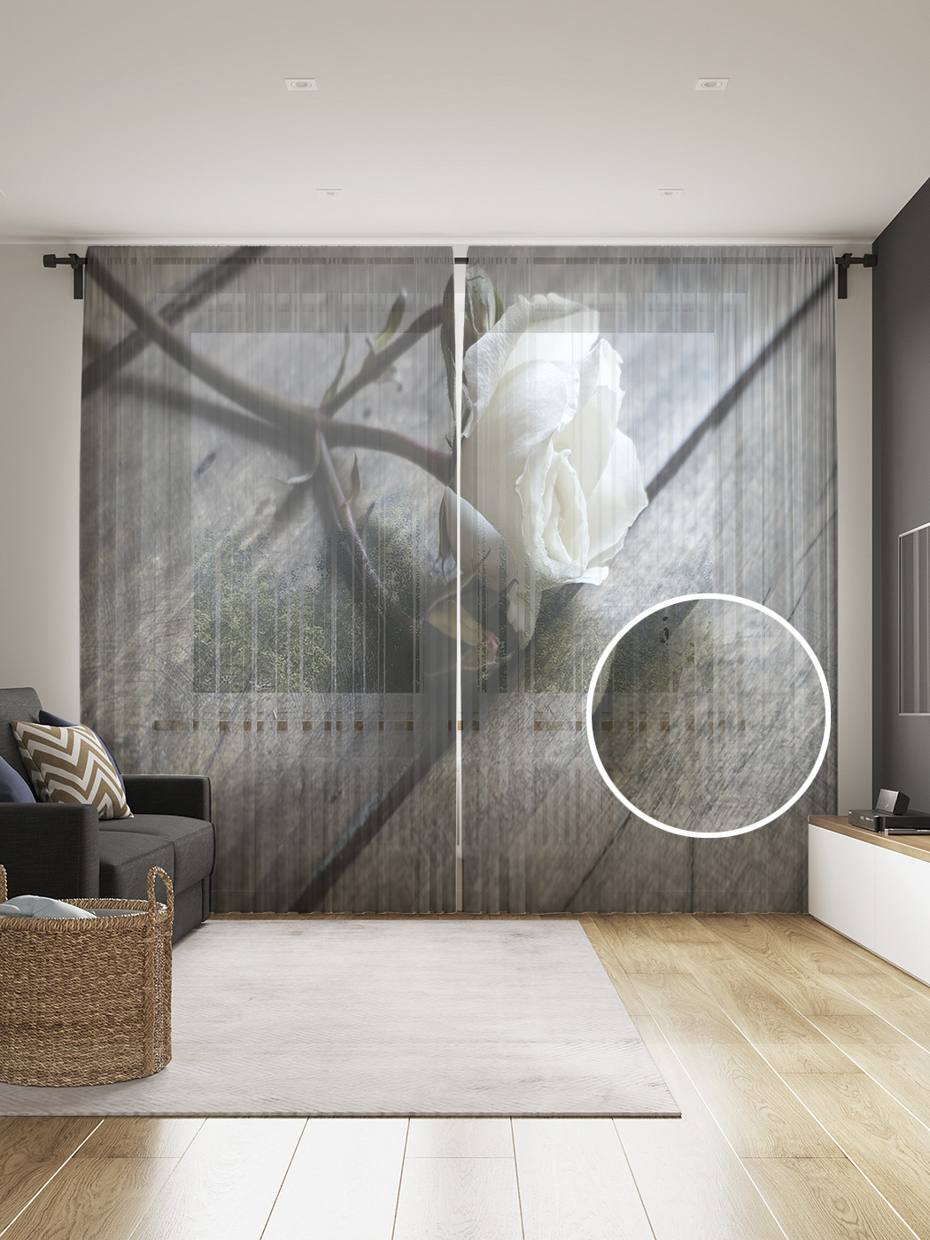 

Фототюль JoyArty "Роза на полу", 145x265см (2 полотна со шторной лентой + 50 крючков), Роза на полу