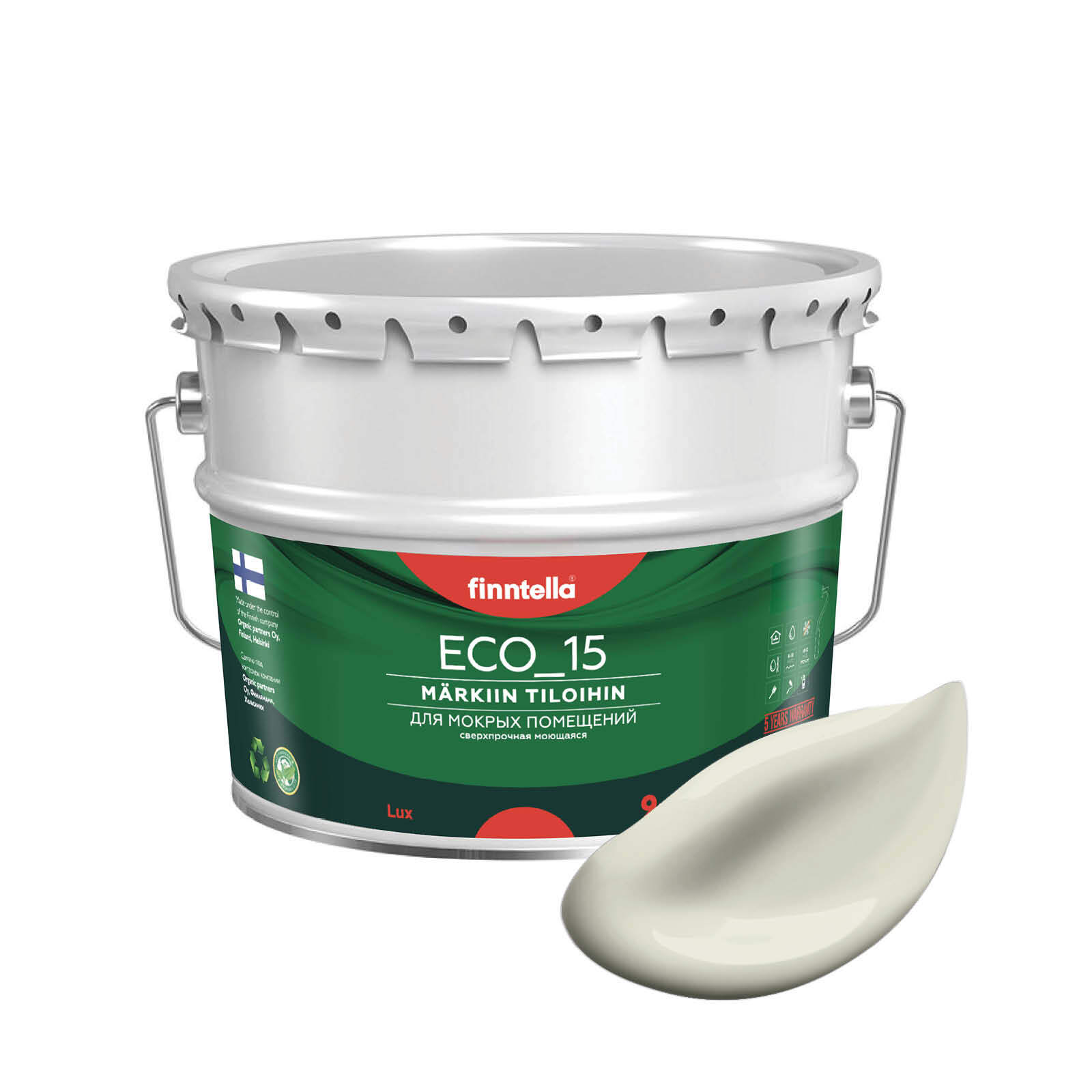 

Специализированная краска для кухонь и ванных комнат FINNTELLA ECO_15 с полиуретаном, моющ, Серый;зеленый, интерьерная ECO_15 гладкая для ванных комнат и кухни