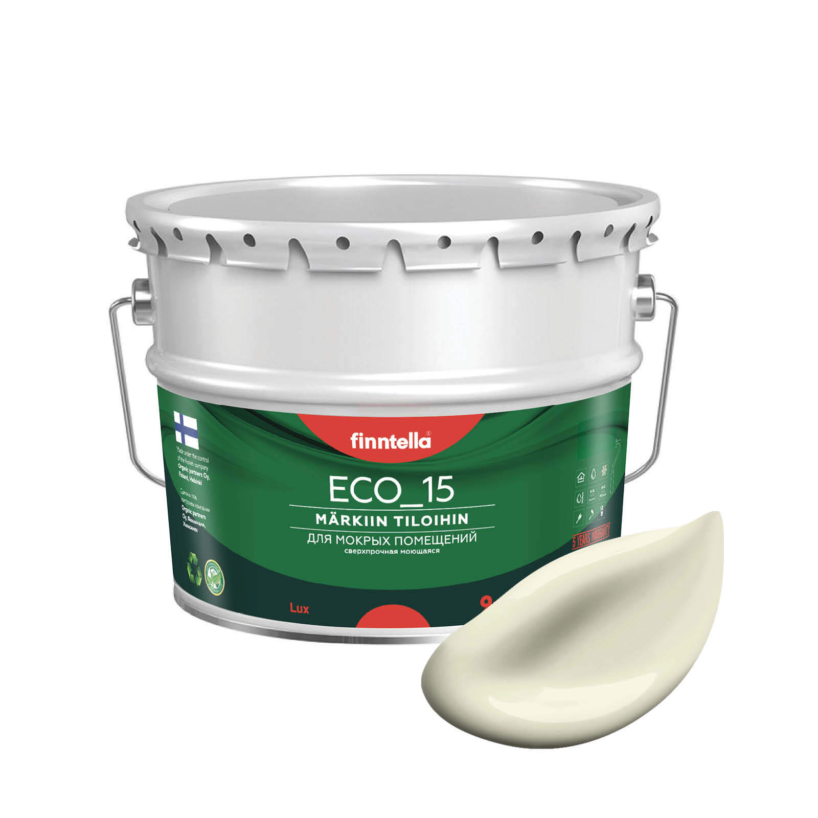 

Специализированная краска для кухонь и ванных комнат FINNTELLA ECO_15 с полиуретаном, моющ, Белый, интерьерная ECO_15 гладкая для ванных комнат и кухни