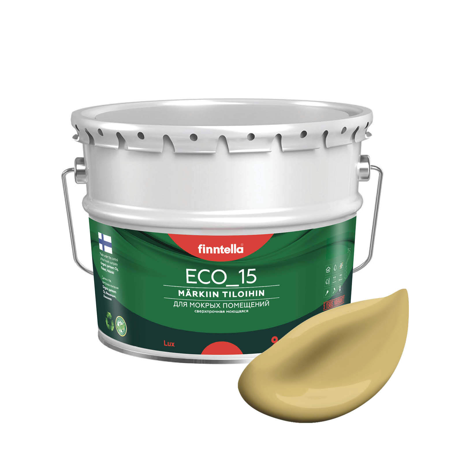 

Специализированная краска для кухонь и ванных комнат FINNTELLA ECO_15 с полиуретаном, моющ, Желтый, интерьерная ECO_15 гладкая для ванных комнат и кухни