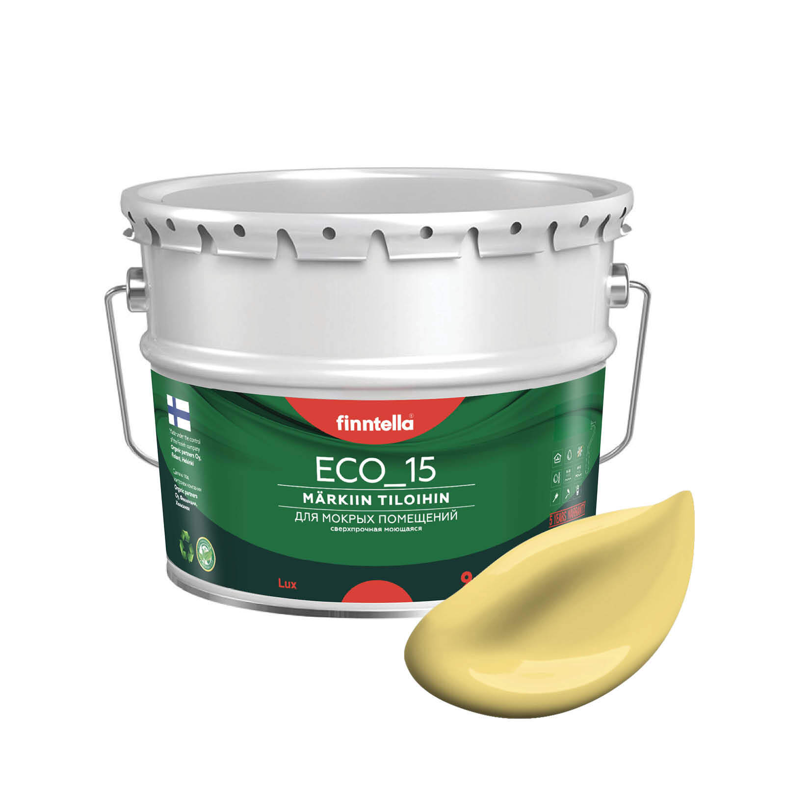 

Специализированная краска для кухонь и ванных комнат FINNTELLA ECO_15 с полиуретаном, моющ, Желтый, интерьерная ECO_15 гладкая для ванных комнат и кухни