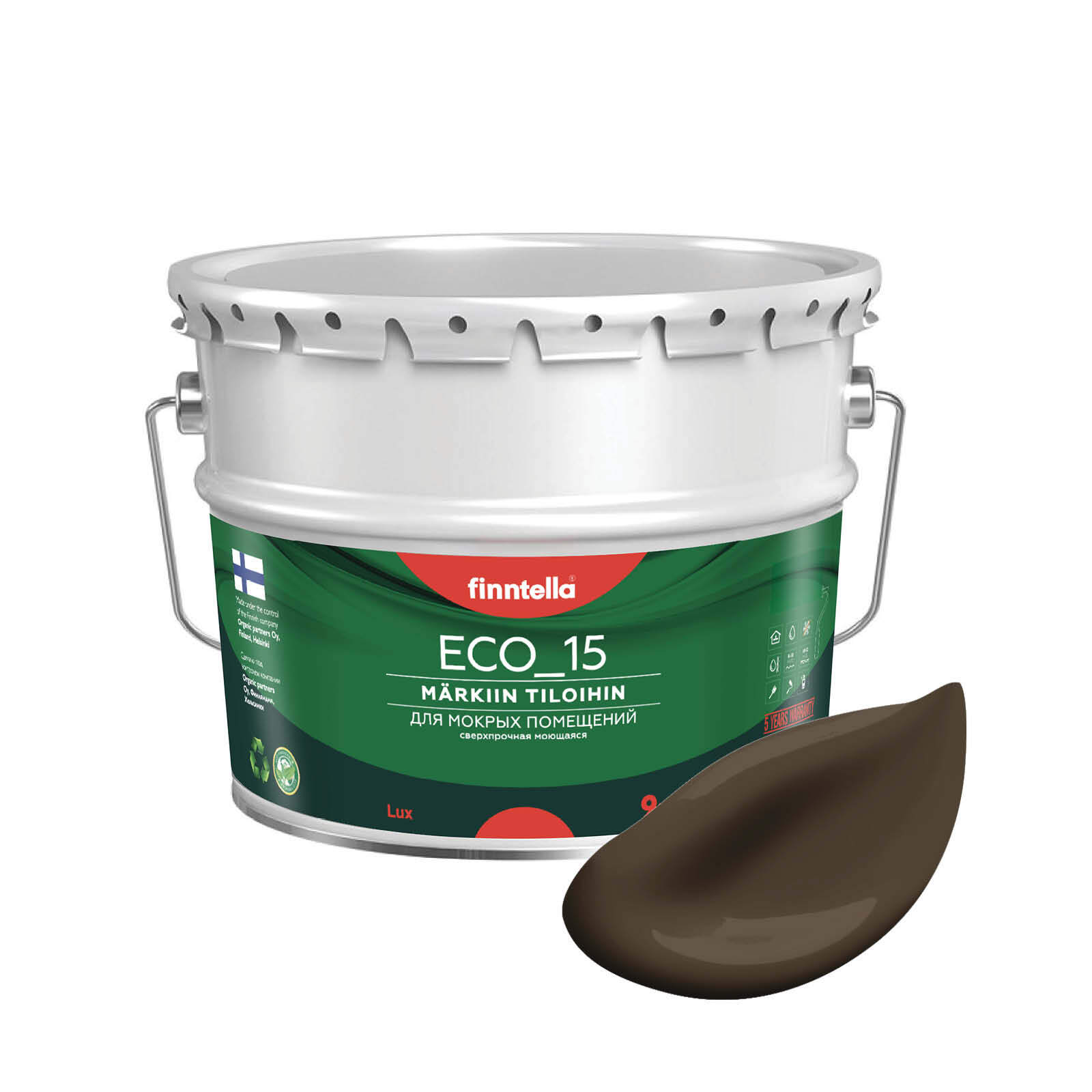 

Специализированная краска для кухонь и ванных комнат FINNTELLA ECO_15 с полиуретаном, моющ, Коричневый, интерьерная ECO_15 гладкая для ванных комнат и кухни