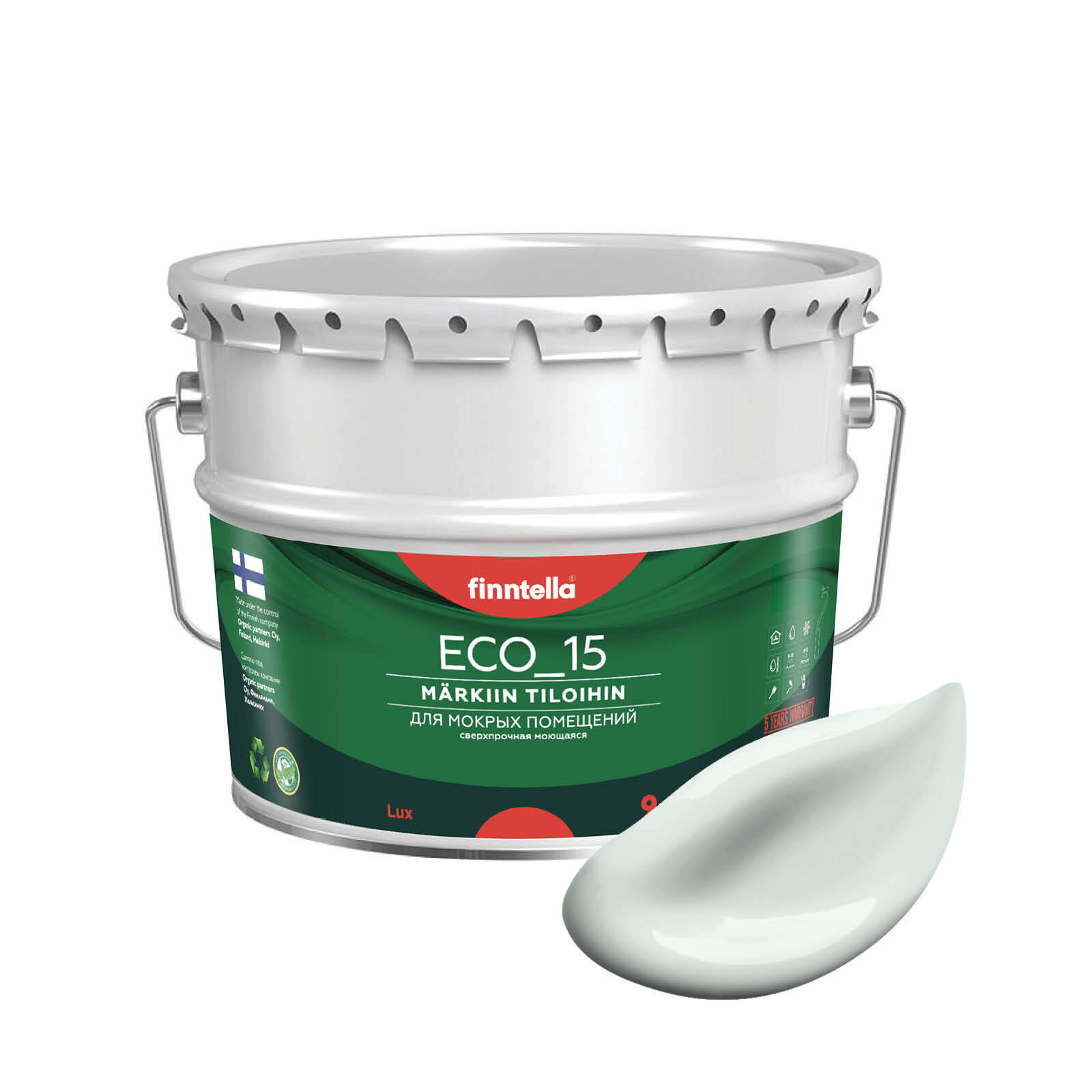 

Специализированная краска для кухонь и ванных комнат FINNTELLA ECO_15 с полиуретаном, моющ, Зеленый, интерьерная ECO_15 гладкая для ванных комнат и кухни
