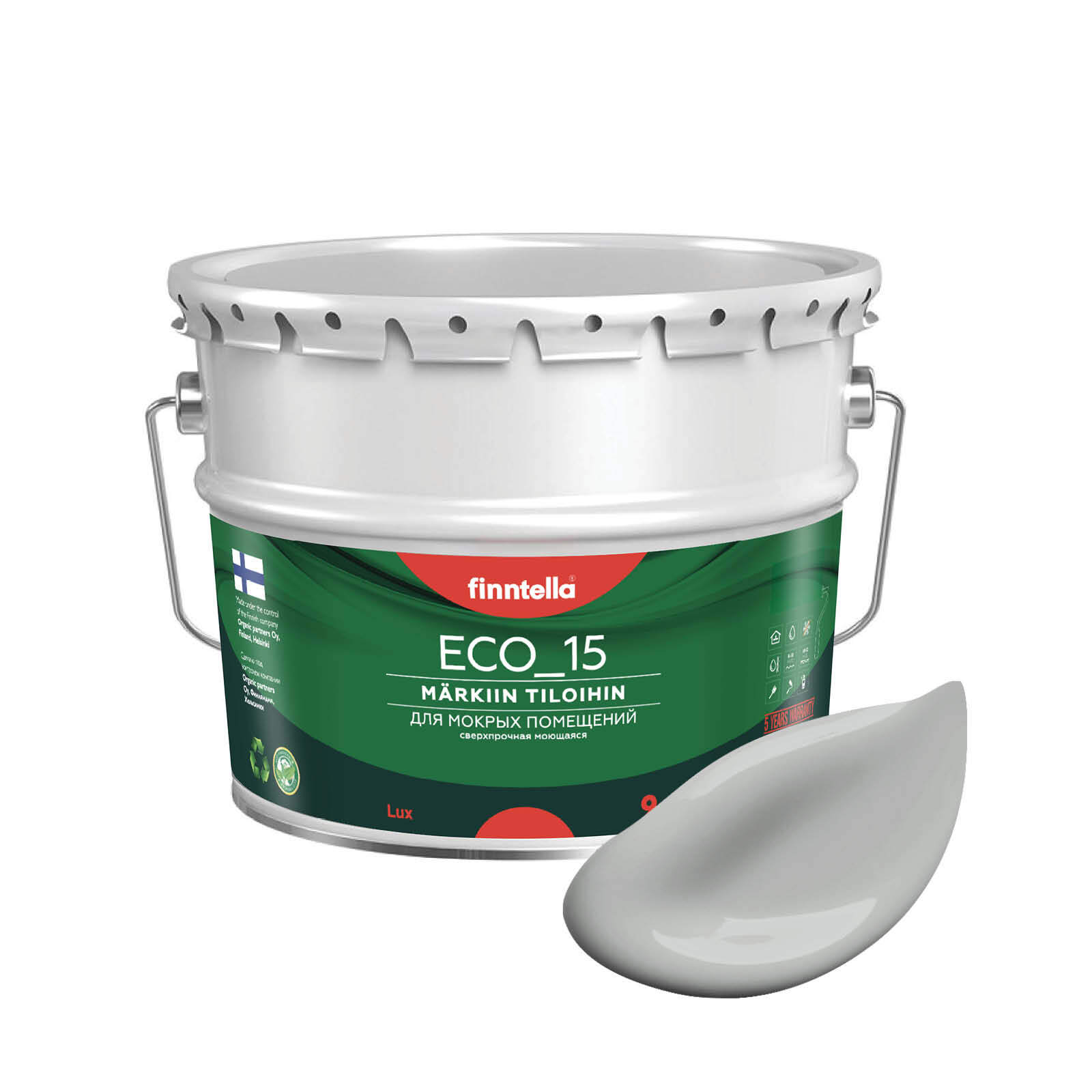 

Специализированная краска для кухонь и ванных комнат FINNTELLA ECO_15 с полиуретаном, моющ, Серый, интерьерная ECO_15 гладкая для ванных комнат и кухни
