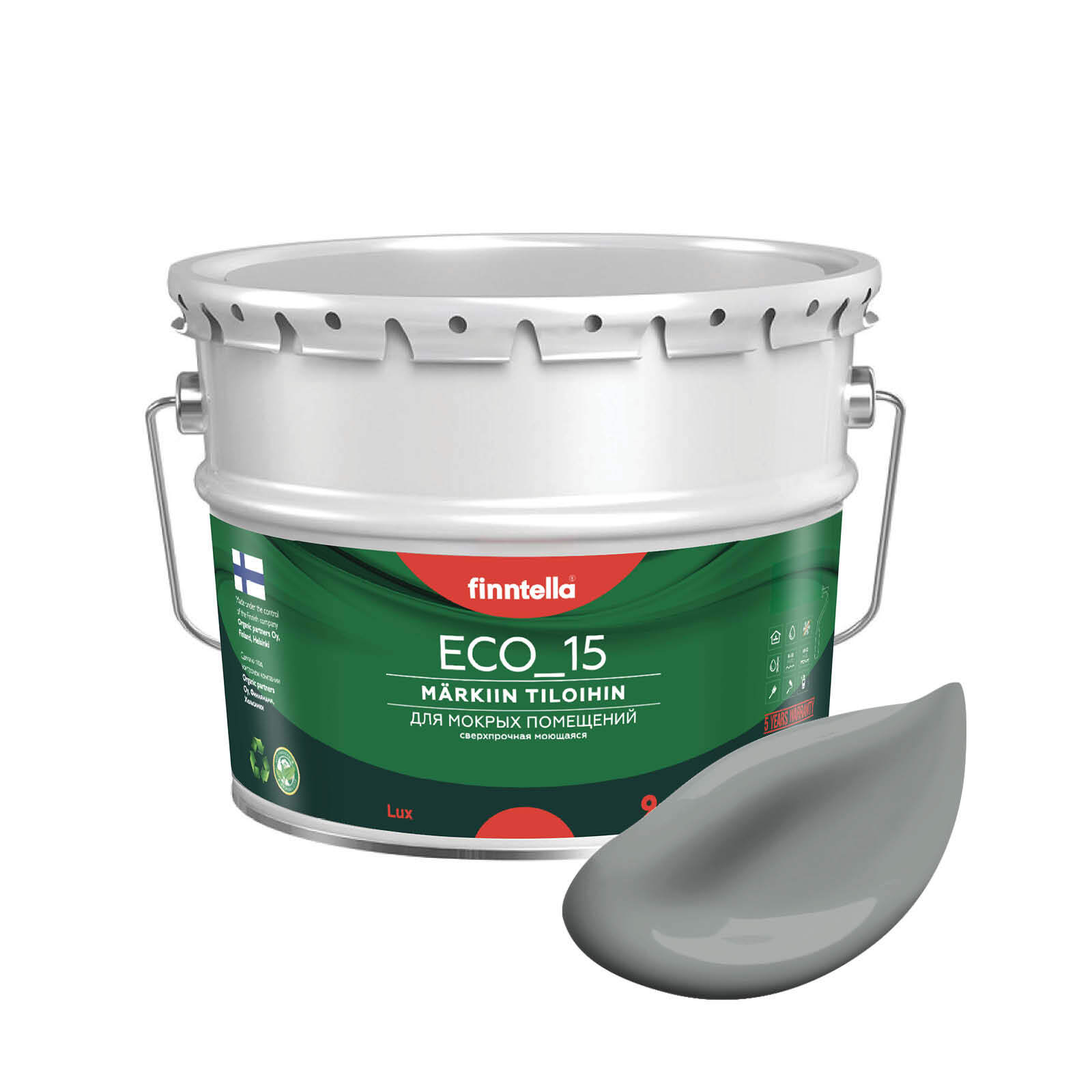 

Специализированная краска для кухонь и ванных комнат FINNTELLA ECO_15 с полиуретаном, моющ, Серый, интерьерная ECO_15 гладкая для ванных комнат и кухни