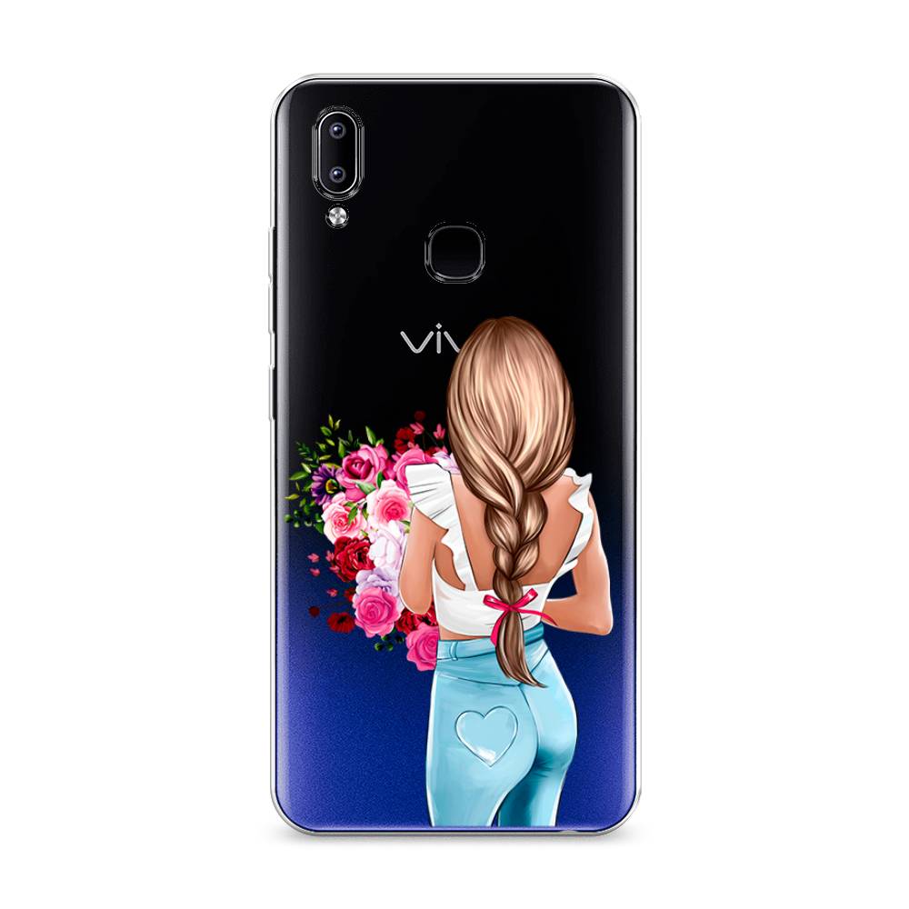 

Чехол на Vivo Y93 "Девушка с цветами", Коричневый;розовый;голубой, 263950-6