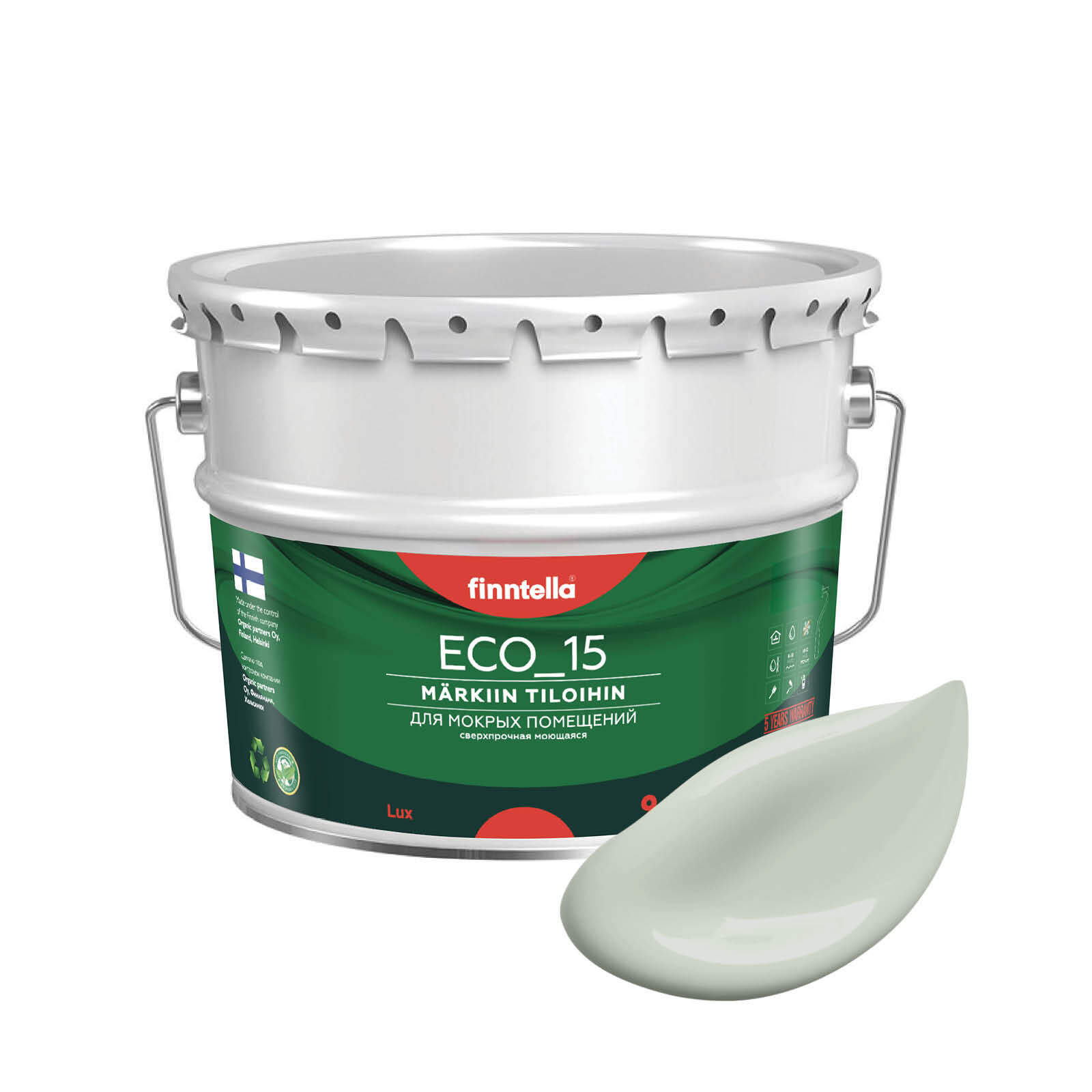 

Специализированная краска для кухонь и ванных комнат FINNTELLA ECO_15 с полиуретаном, моющ, Зеленый;серый, интерьерная ECO_15 гладкая для ванных комнат и кухни