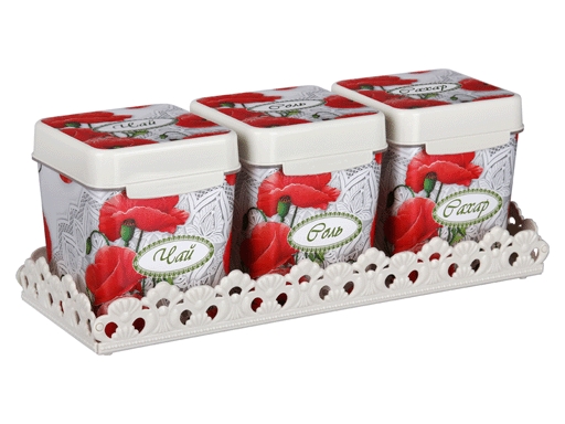 

Банка для хранения "Маки" 1,2л. на подставке, Белый;красный