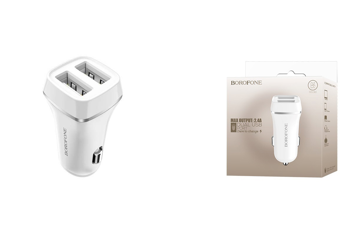 фото Зарядное устройство borofone bz2 joyroad dual port usb car charger автом. 2usb 2.4a белое