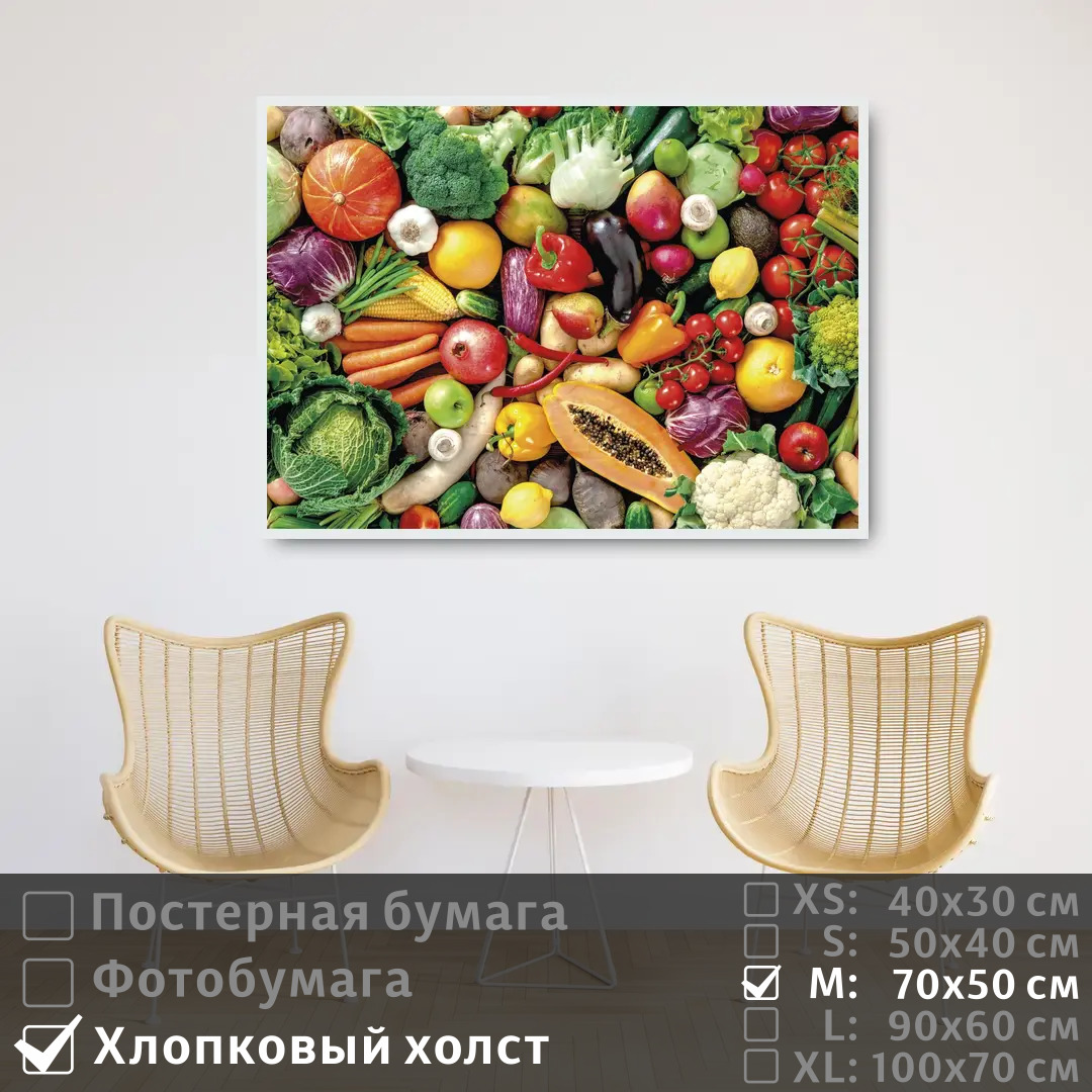 

Постер на холсте ПолиЦентр Красочные овощи и фрукты для здоровья 70х50 см, КрасочныеОвощиИФруктыДляЗдоровья