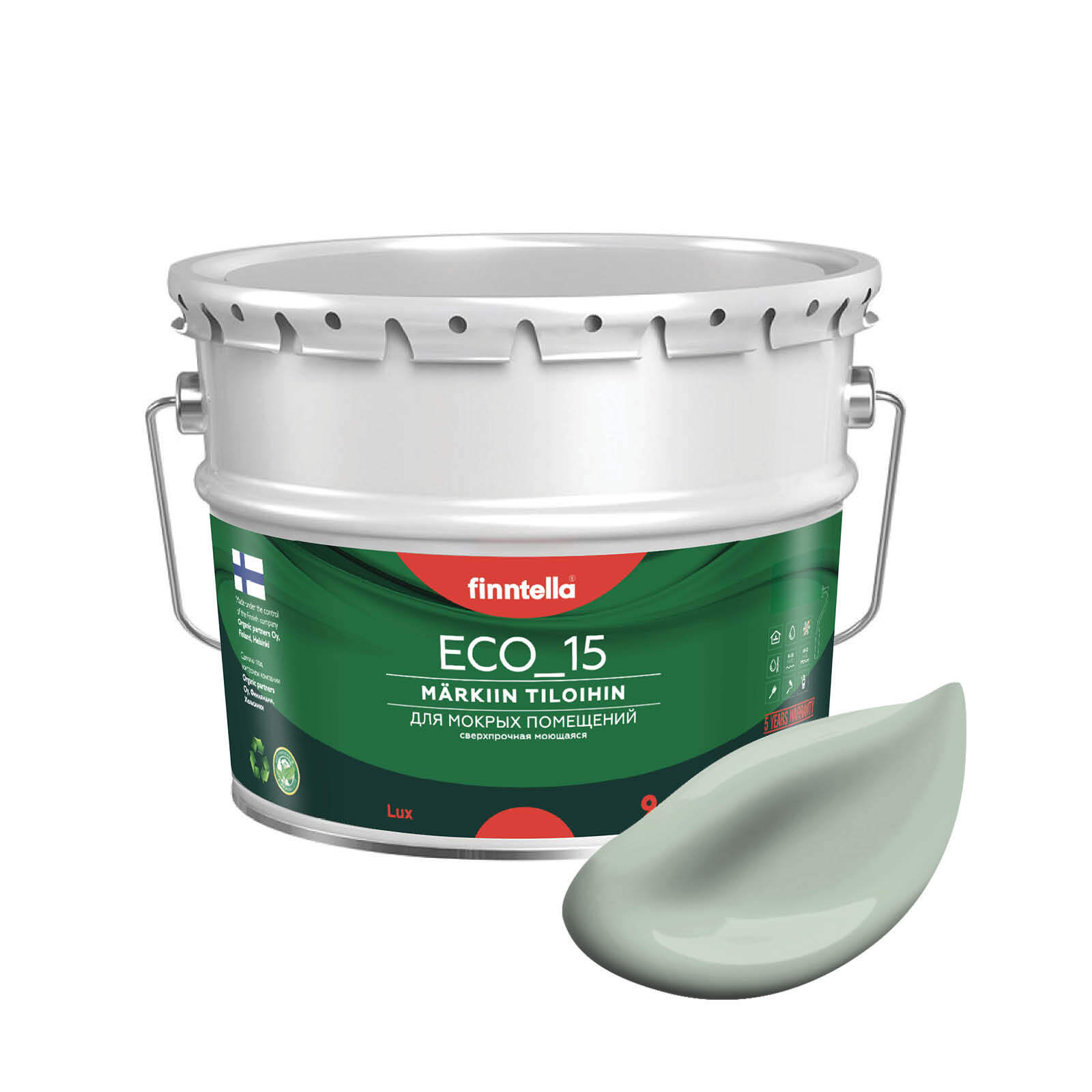 

Специализированная краска для кухонь и ванных комнат FINNTELLA ECO_15 с полиуретаном, моющ, Зеленый, интерьерная ECO_15 гладкая для ванных комнат и кухни