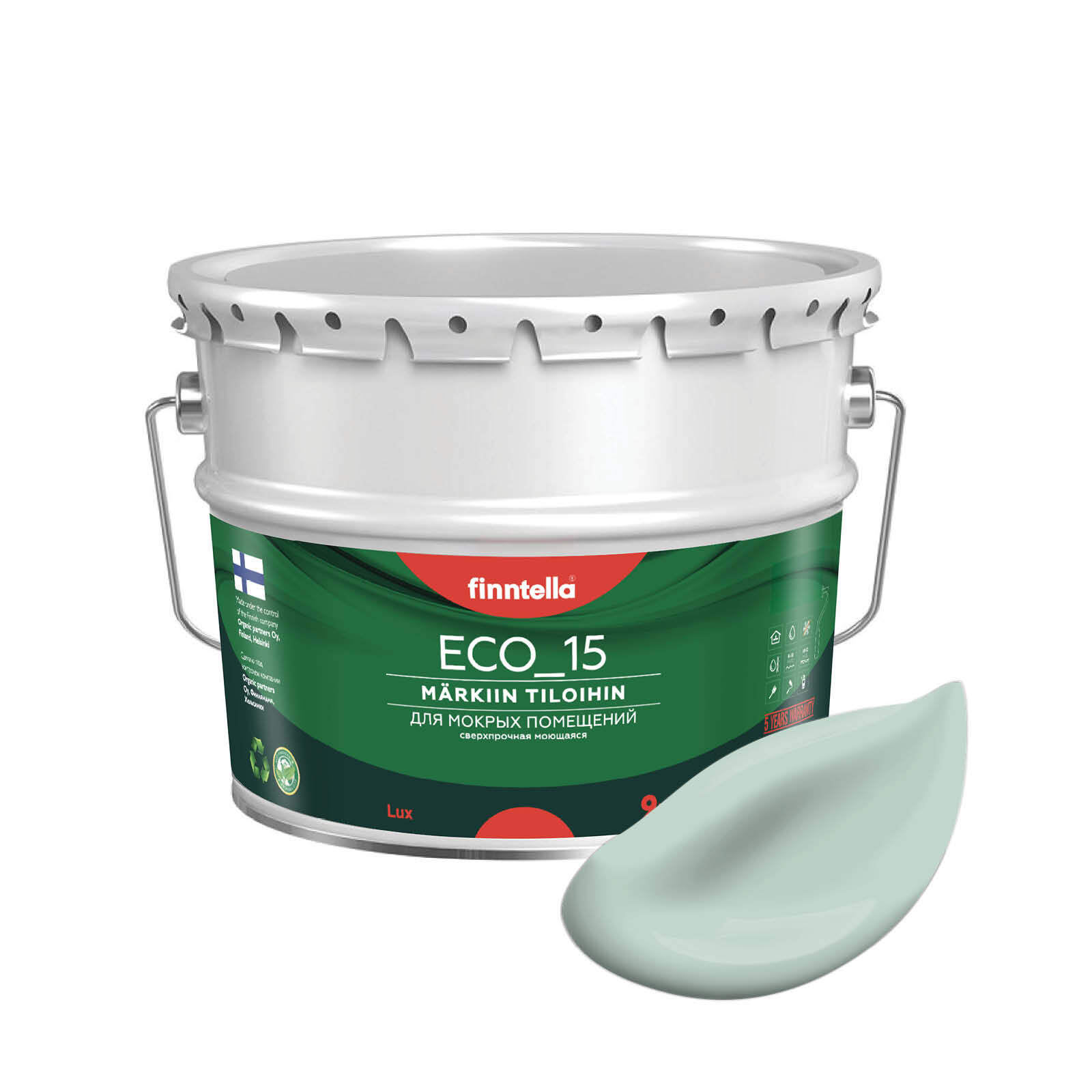 

Специализированная краска для кухонь и ванных комнат FINNTELLA ECO_15 с полиуретаном, моющ, Зеленый;белый, интерьерная ECO_15 гладкая для ванных комнат и кухни