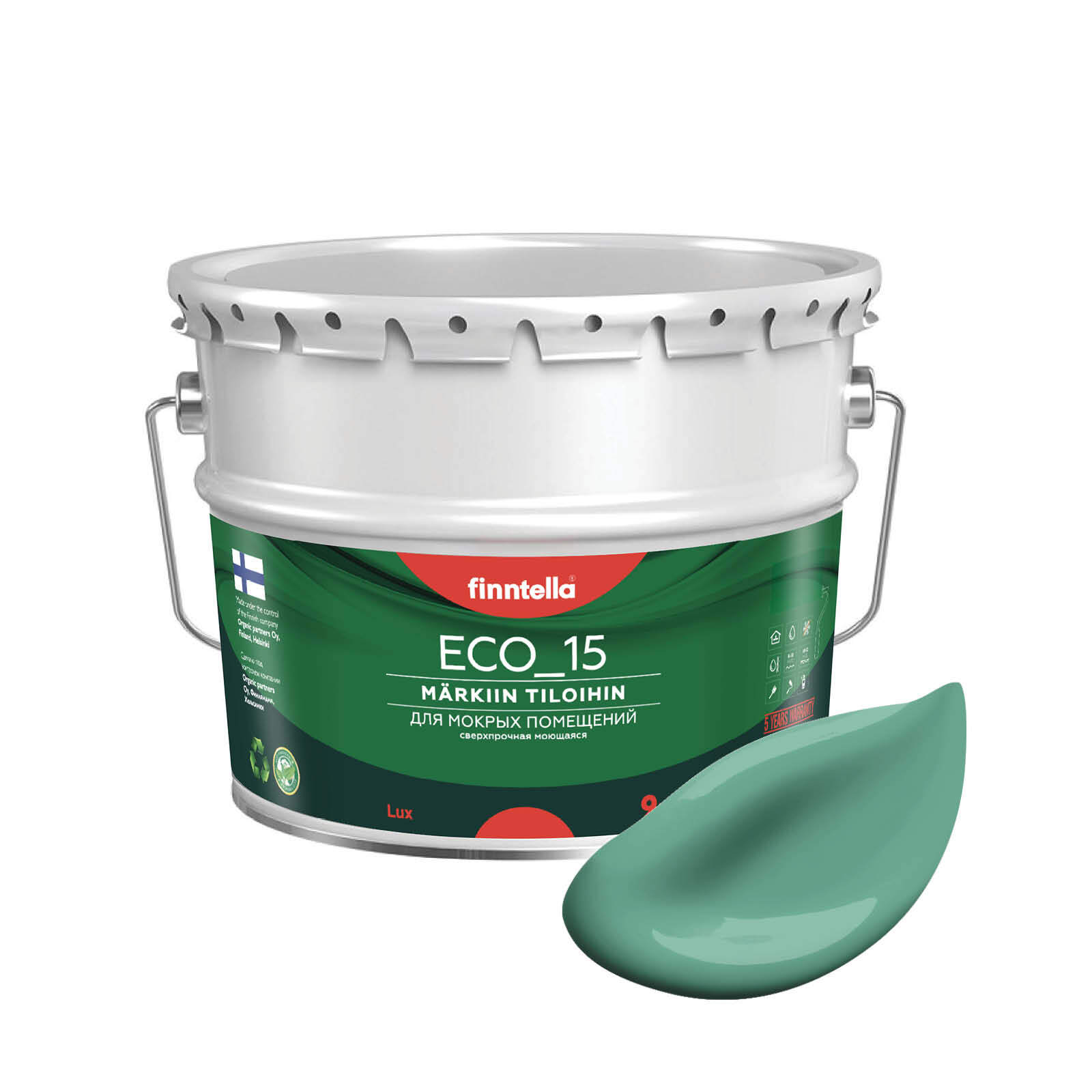 

Специализированная краска для кухонь и ванных комнат FINNTELLA ECO_15 с полиуретаном, моющ, Зеленый;белый, интерьерная ECO_15 гладкая для ванных комнат и кухни