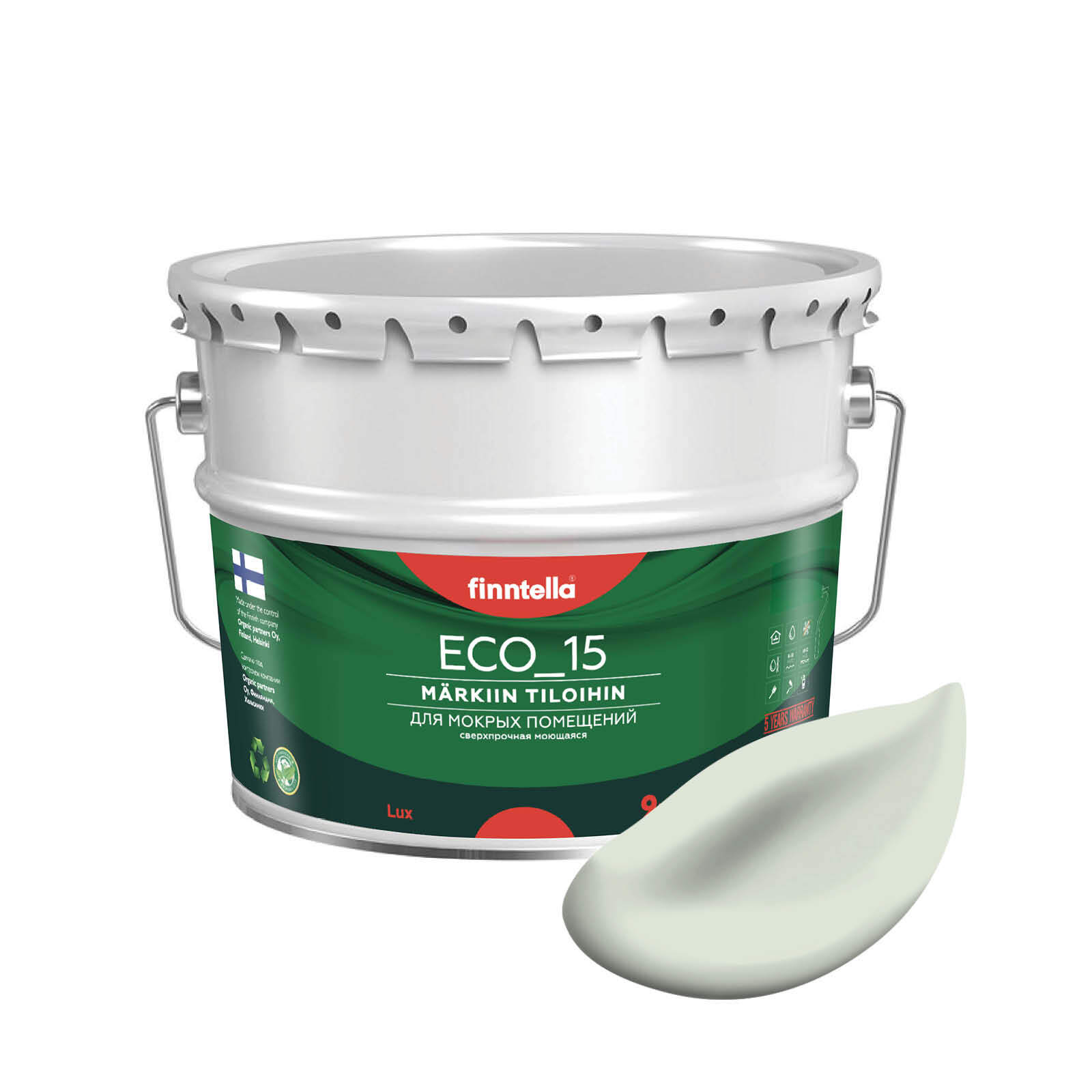 

Специализированная краска для кухонь и ванных комнат FINNTELLA ECO_15 с полиуретаном, моющ, Зеленый, интерьерная ECO_15 гладкая для ванных комнат и кухни