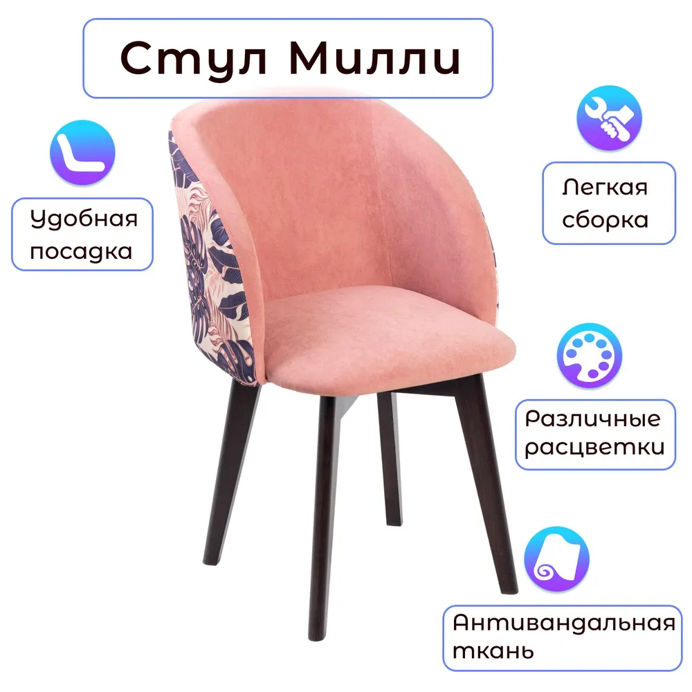 

Стул Столбург Милли Монстера синяя/ Велюр 15 розовый, Милли