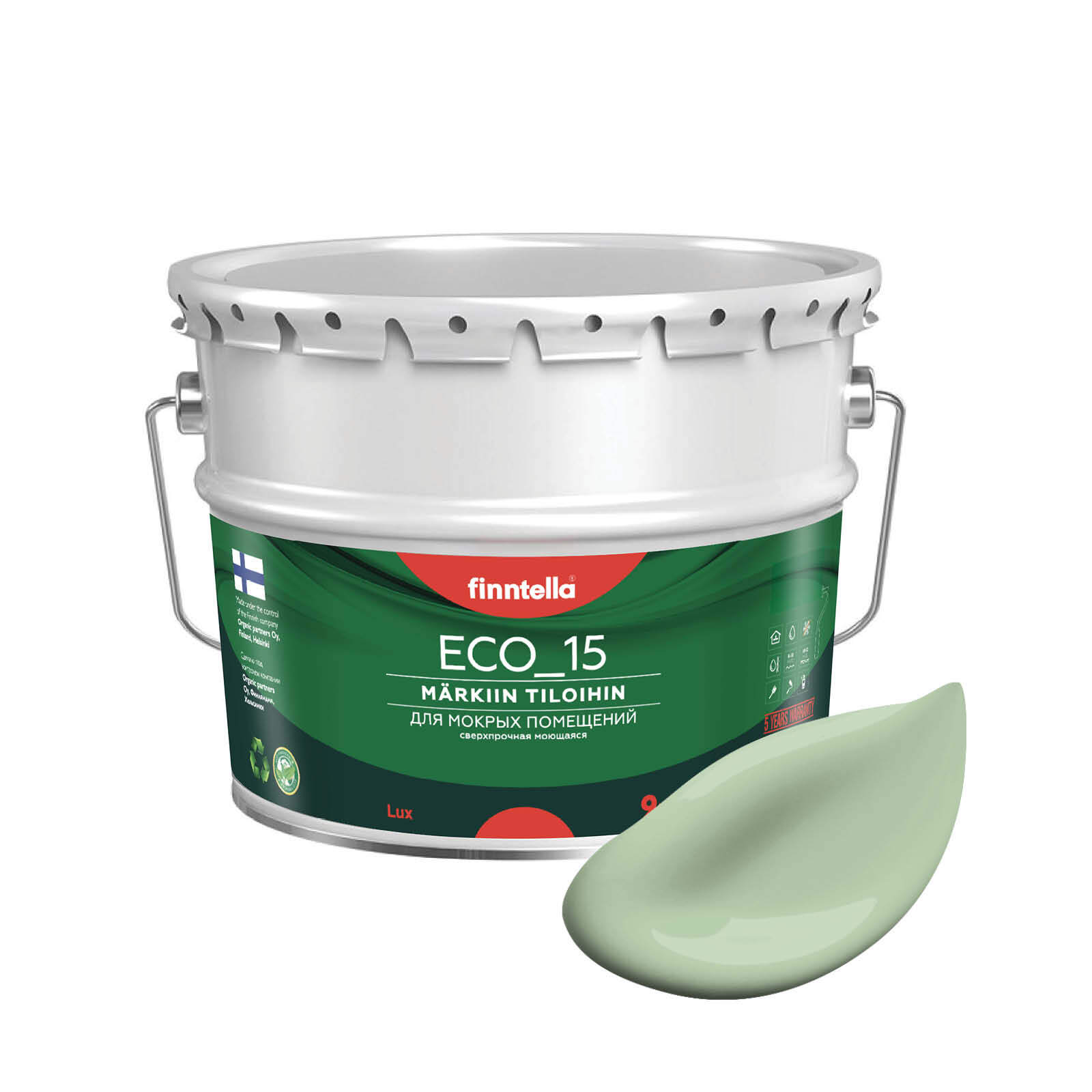 

Специализированная краска для кухонь и ванных комнат FINNTELLA ECO_15 с полиуретаном, моющ, Зеленый;белый, интерьерная ECO_15 гладкая для ванных комнат и кухни