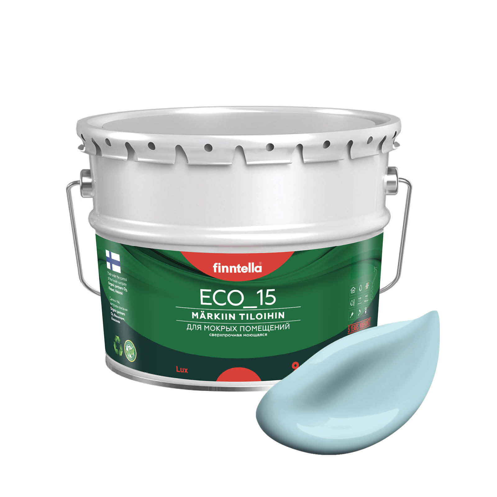 

Специализированная краска для кухонь и ванных комнат FINNTELLA ECO_15 с полиуретаном, моющ, Голубой, интерьерная ECO_15 гладкая для ванных комнат и кухни