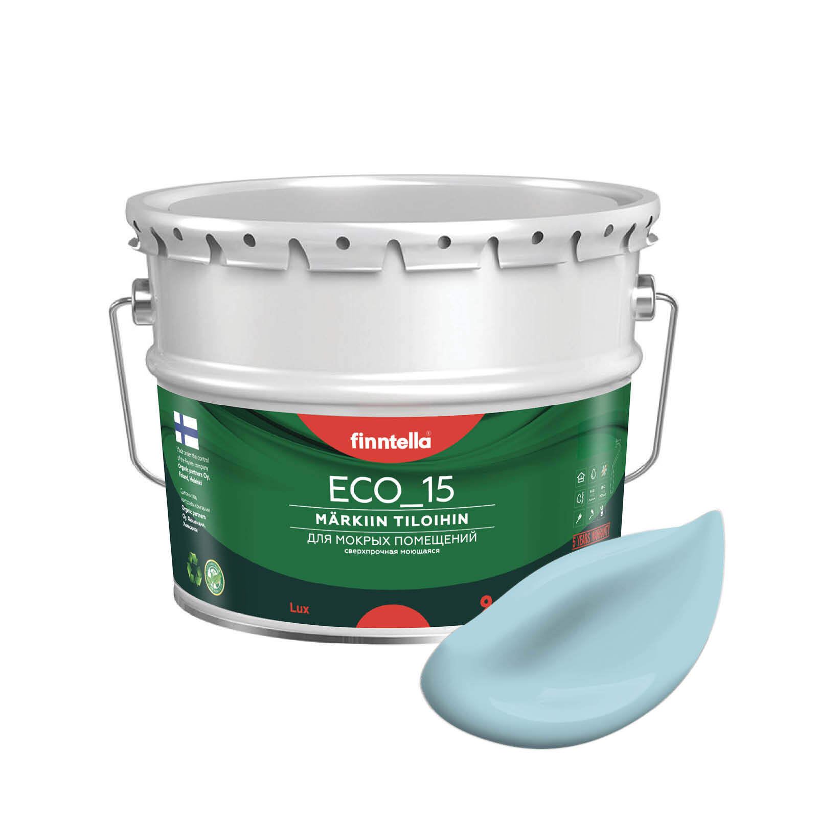 

Специализированная краска для кухонь и ванных комнат FINNTELLA ECO_15 с полиуретаном, моющ, Голубой, интерьерная ECO_15 гладкая для ванных комнат и кухни