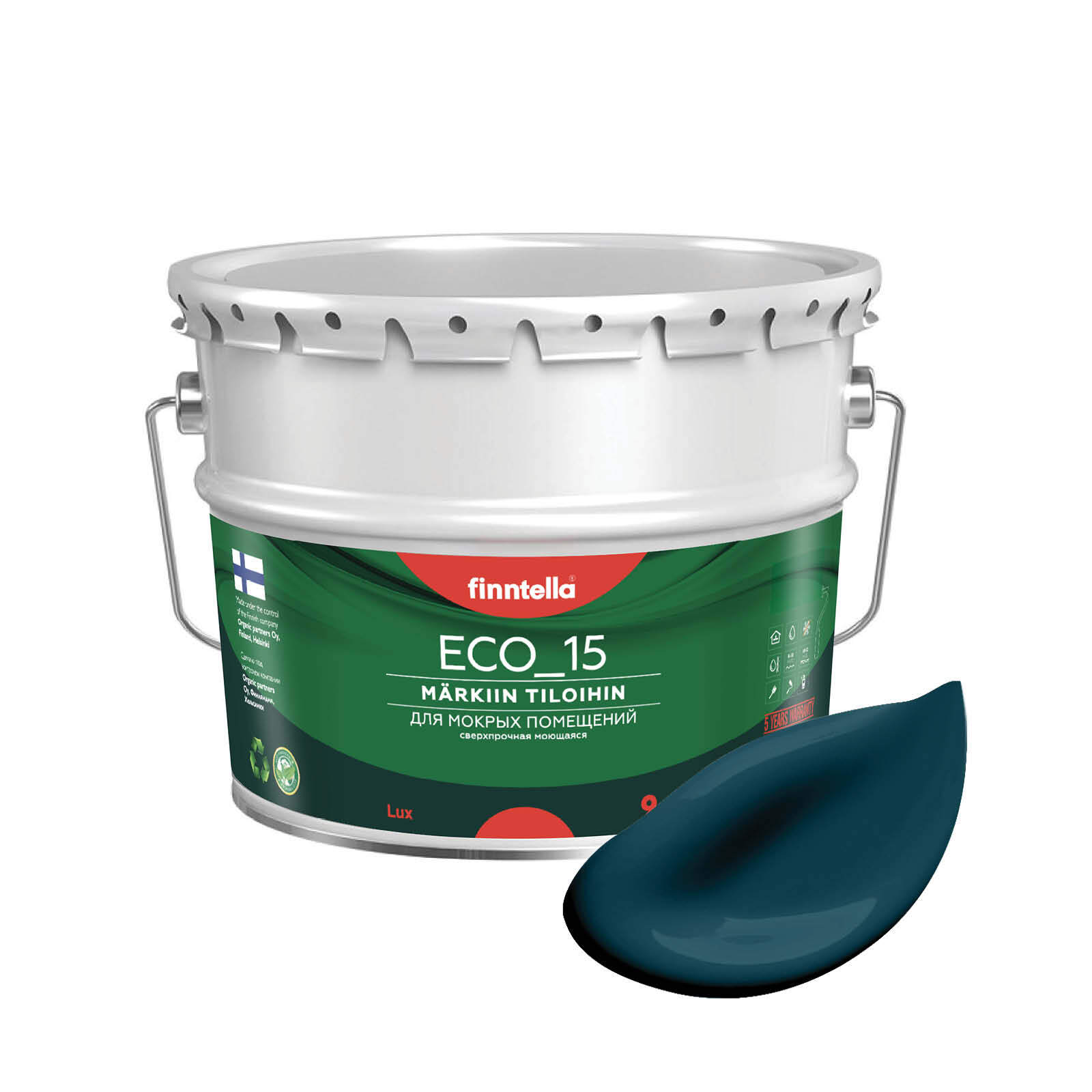 

Специализированная краска для кухонь и ванных комнат FINNTELLA ECO_15 с полиуретаном, моющ, Синий, интерьерная ECO_15 гладкая для ванных комнат и кухни