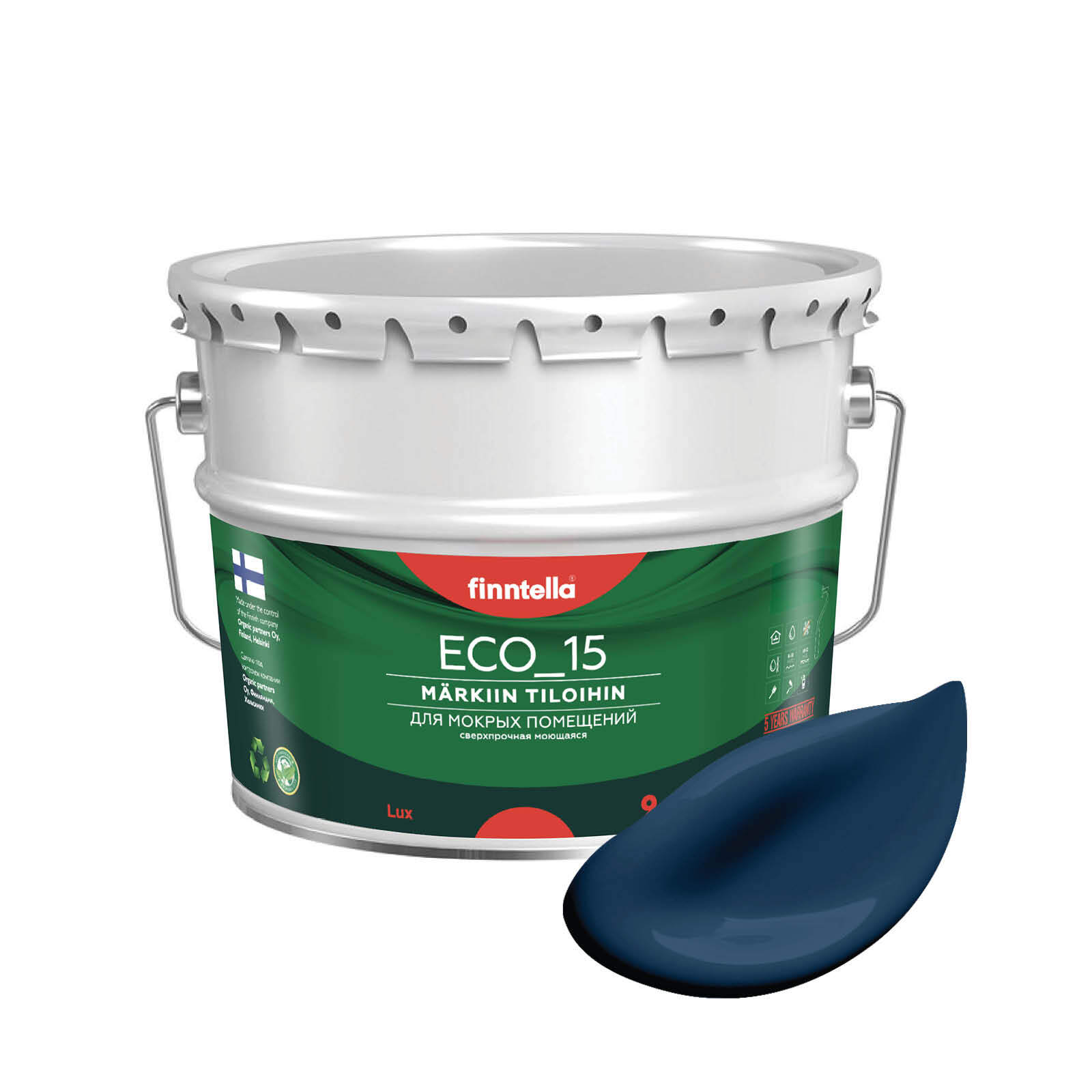 

Специализированная краска для кухонь и ванных комнат FINNTELLA ECO_15 с полиуретаном, моющ, Синий, интерьерная ECO_15 гладкая для ванных комнат и кухни