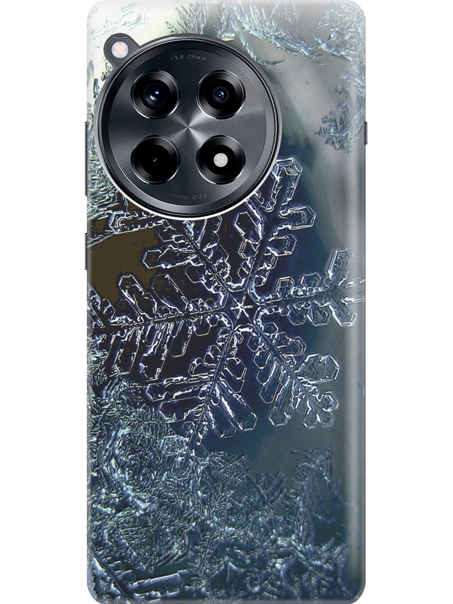 

Силиконовый чехол на OnePlus 12R с рисунком "Макро снежинка", Синий;черный, 20012110